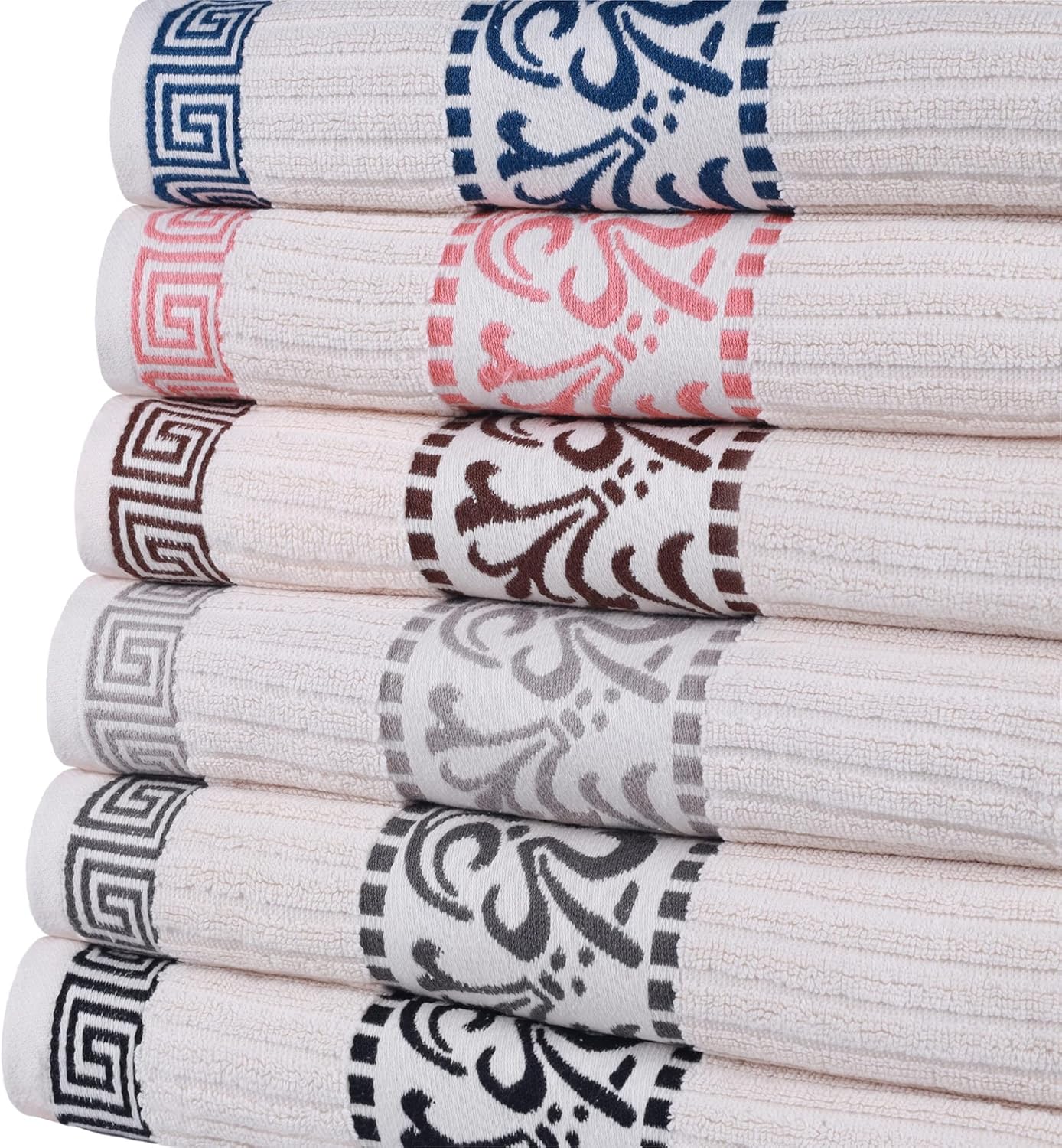 Superior Athens Collection Athens Collection – Juego de 8 toallas de algodón, diseño griego decorativo, artículos esenciales para el hogar, toallas