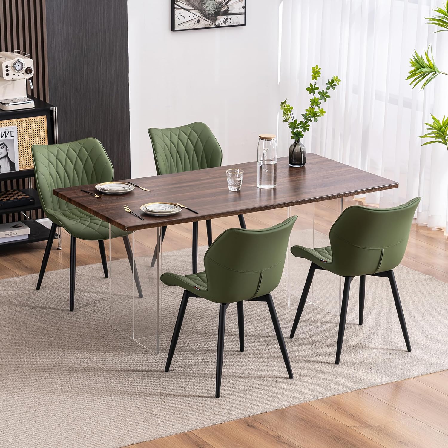 YOUNIKE Juego de 2 sillas de comedor tapizadas de piel sintética para cocina, comedor, modernas de mediados de siglo, sillas auxiliares con respaldo