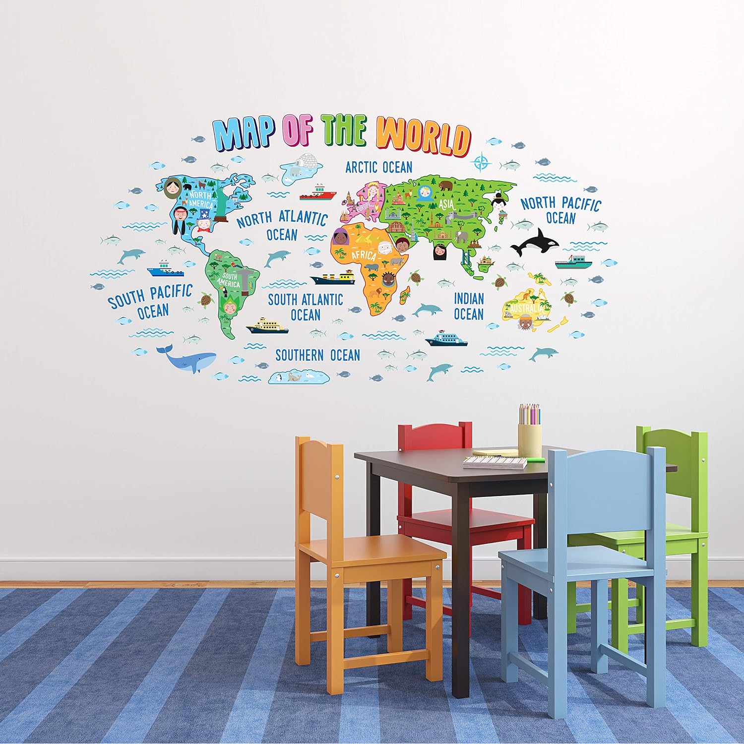 WALPLUS Pegatinas de pared de mapa del mundo, autoadhesivas, autoadhesivas, calcomanías de vinilo para bricolaje, guardería, habitación de niños,