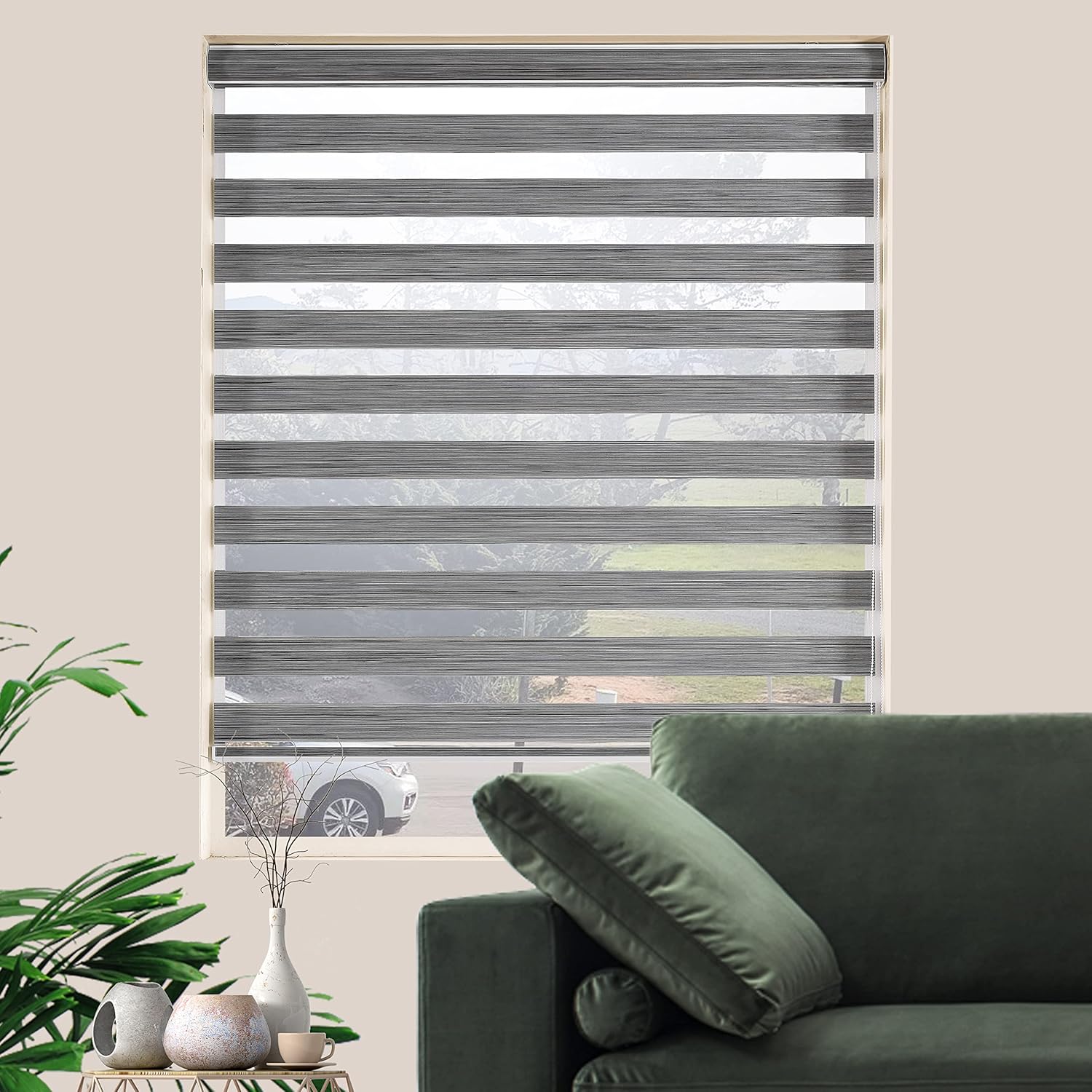 JIANGPIN TEXTILE – Persianas Zebra de doble capa y enrollables, térmicas y para filtrar la luz, para sala de estar y sótano (altura máxima 72