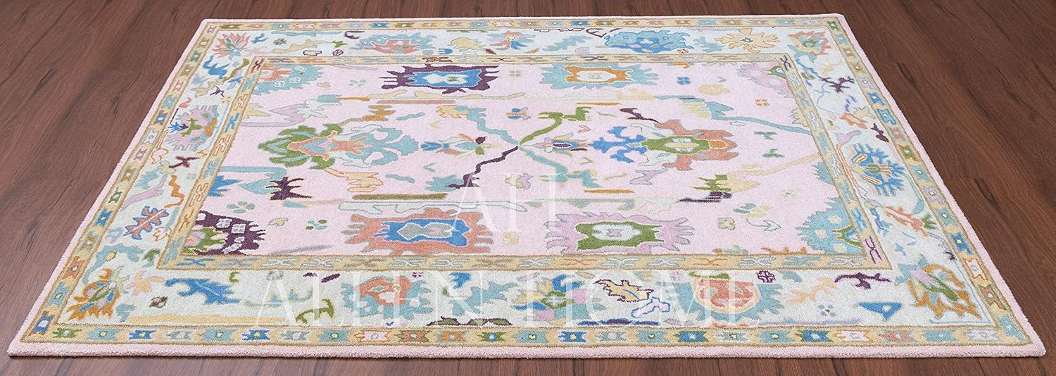 Allen Home – Alfombras 100% de lana hechas a mano, alfombras Ushak pastel adecuadas para sala de estar, dormitorio, comedor, respaldo de látex
