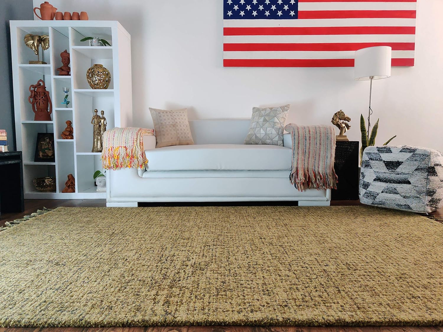 LOOMINAIRE Alfombra hecha a mano Nomad de lana dorada de fibra natural de fácil mantenimiento para sala de estar, cama, habitación familiar (2 pies