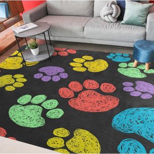 ALAZA Alfombra antideslizante con estampado de huellas de patas, de 4 x 5 pies, para sala de estar, comedor, dormitorio, cocina, pasillo, oficina, ALAZA Alfombra antideslizante con estampado de huellas de patas, de 4 x 5 pies, para sala de estar, comedor, dormitorio, cocina, pasillo, oficina,