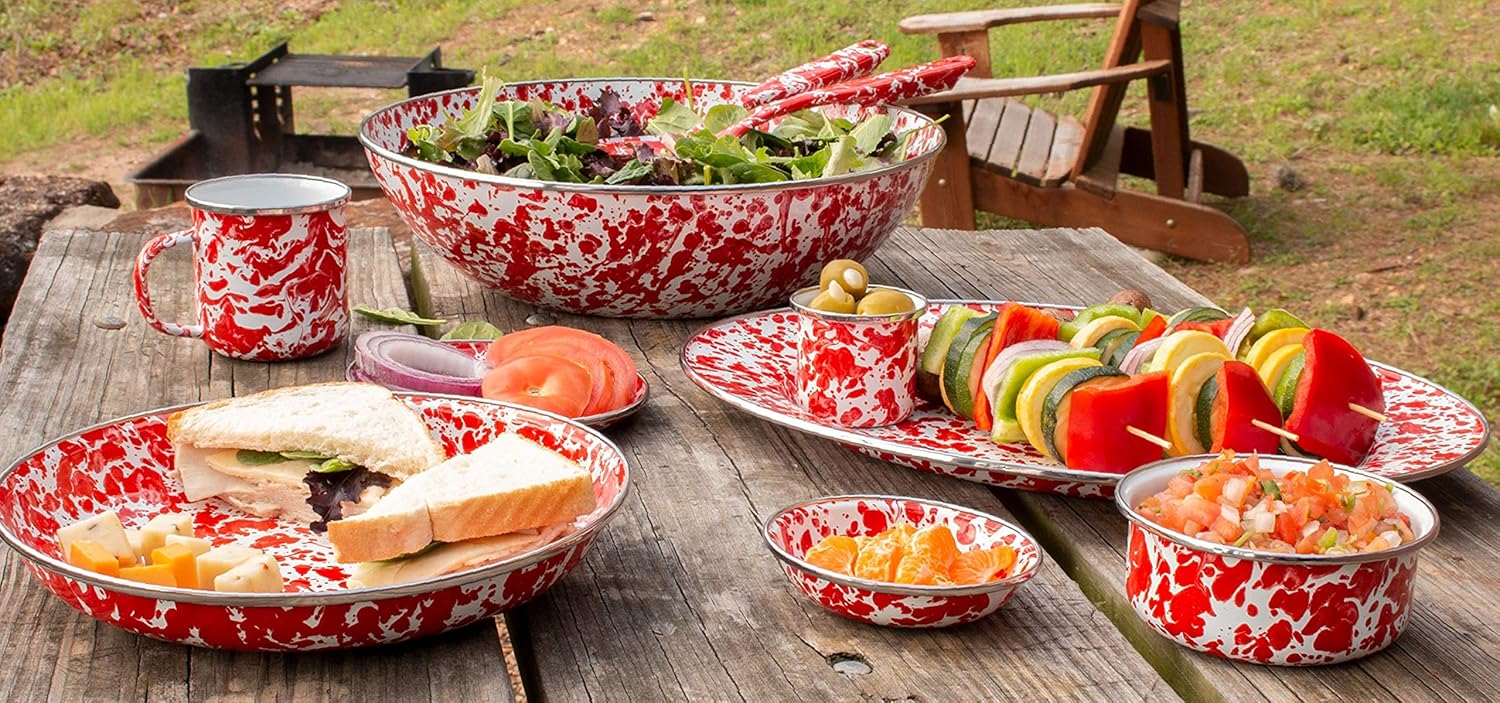 Golden Rabbit Enamelware – Juego de cucharas de 2 piezas (Remolino Rojo)