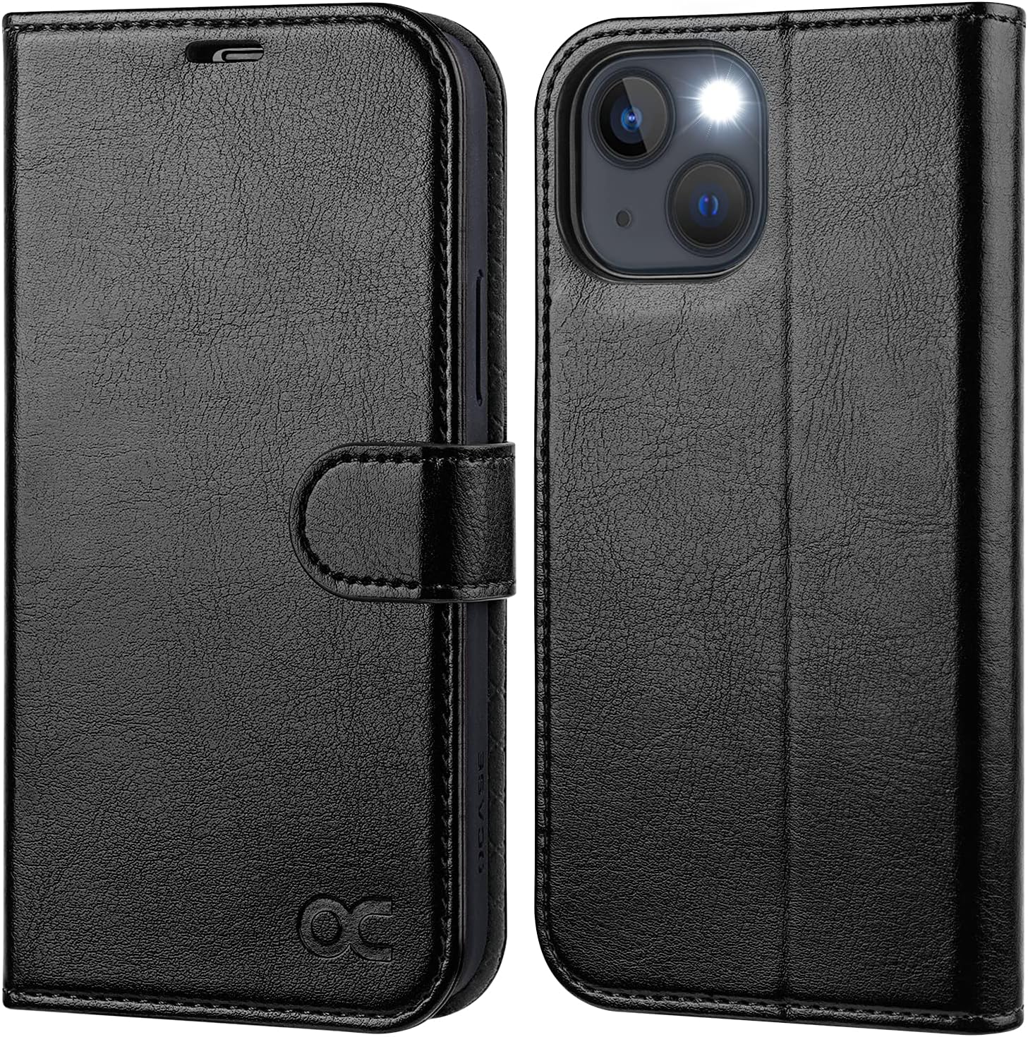 OCASE Funda tipo cartera compatible con iPhone 13, funda tipo cartera de piel sintética con tarjeteros, soporte de bloqueo RFID carcasa interior de