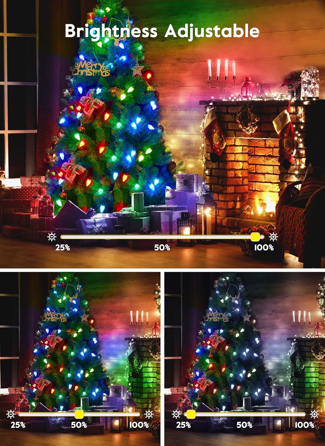 Minetom Luces de Navidad inteligentes C9 RGB, 98 pies, 150 luces LED C9 que cambian de color con aplicación remota de sincronización de música, tira