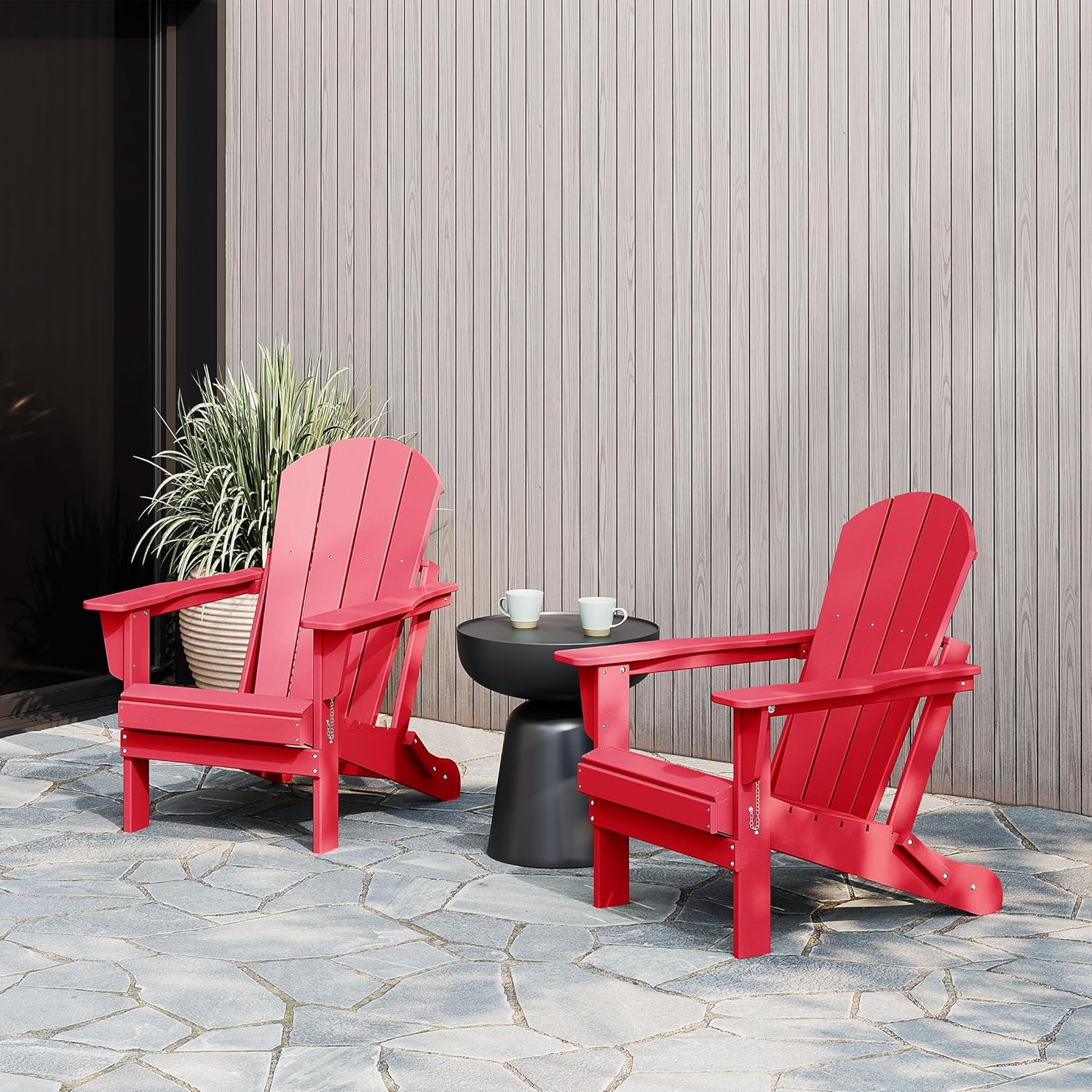 WestinTrends Malibu – Juego de 2 sillas Adirondack plegables de polietileno para exteriores, color rojo