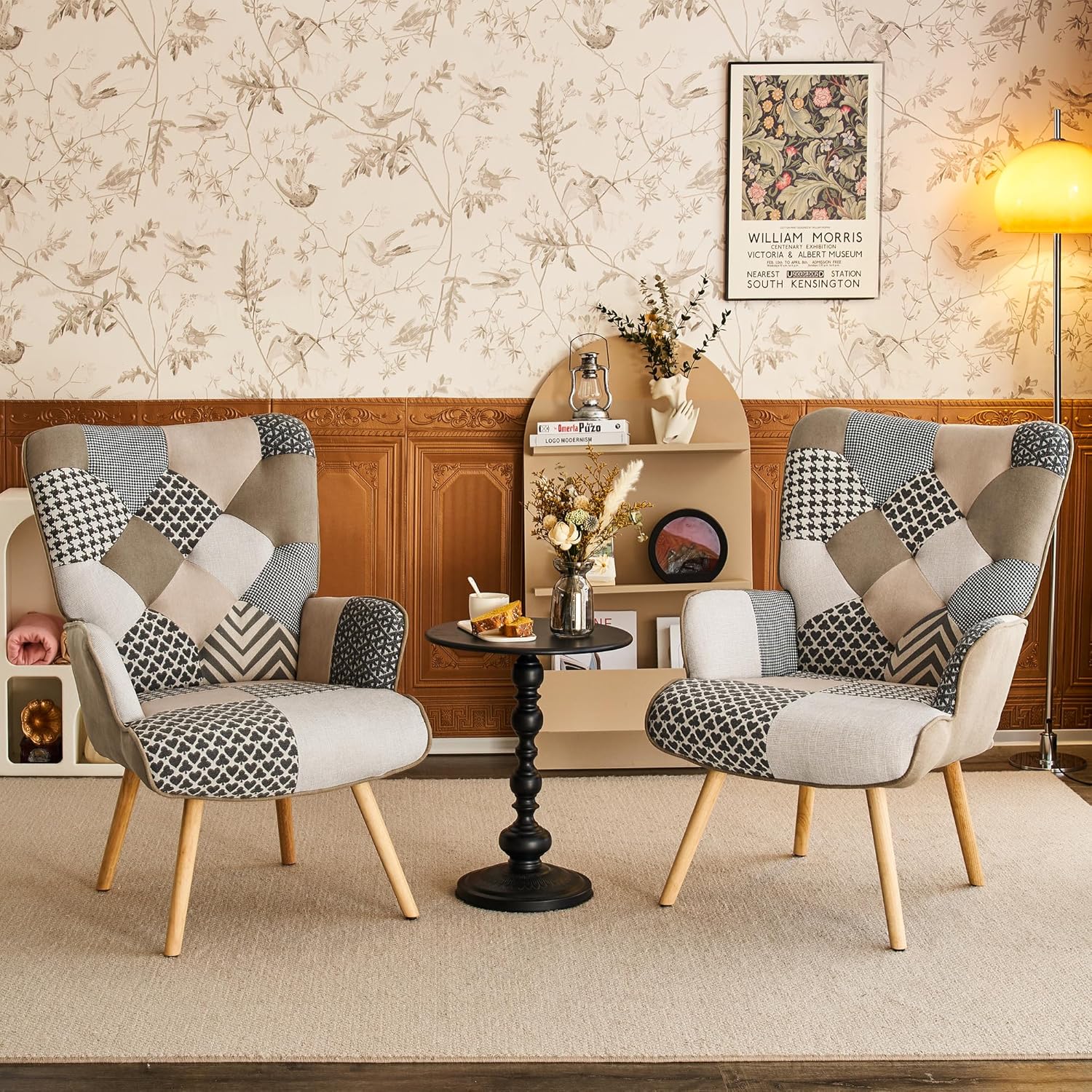 Fahomiss Silla decorativa, silla de sala de estar, sillón moderno con respaldo alto, sillas de lectura de parches coloridos para dormitorio, silla