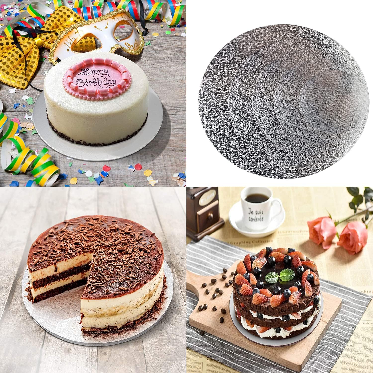 Paquete de 5 tablas para tartas, 4, 6, 8, 10, 12 pulgadas, círculos redondos para tartas, 1 de cada tamaño, juego para decoración de pasteles de