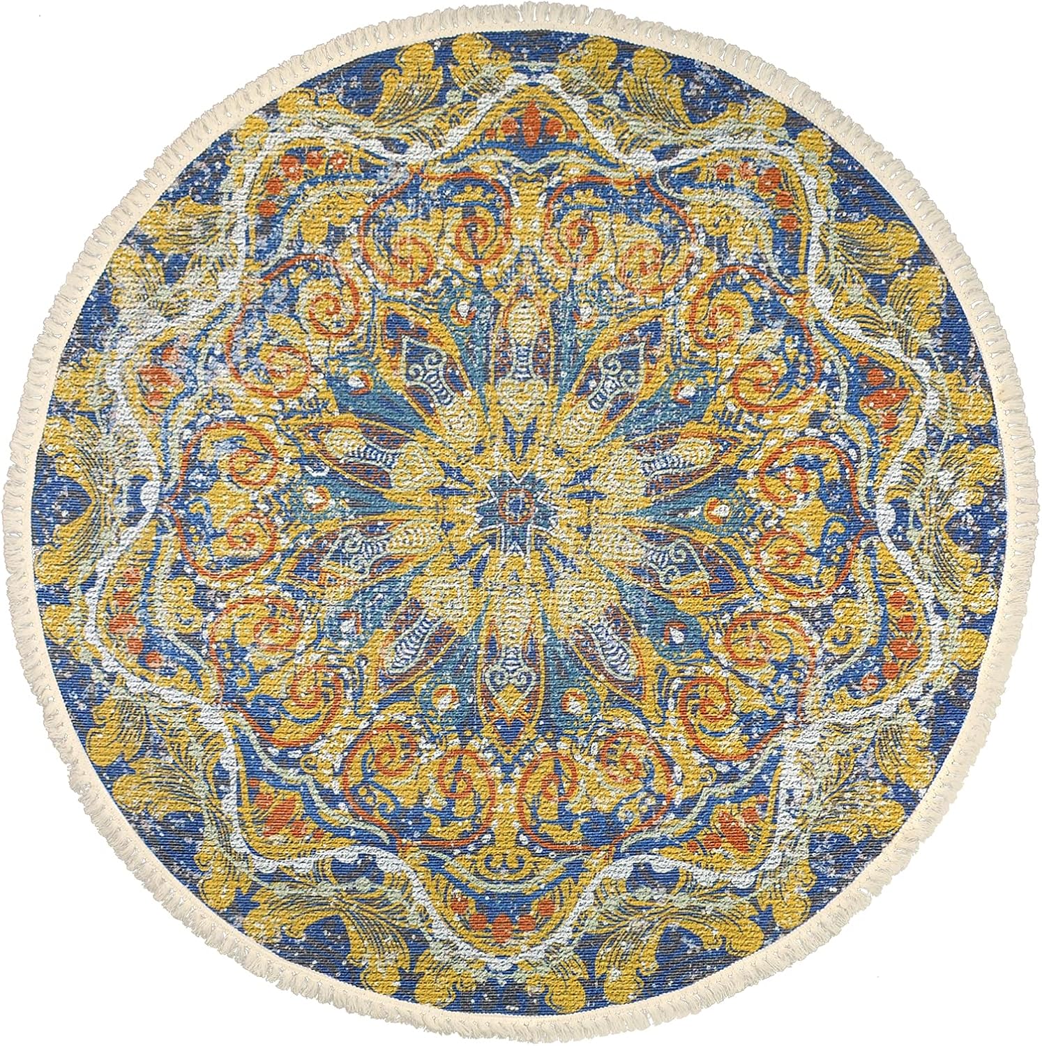 Lacomfy Alfombra bohemia redonda de 5 pies antideslizante para dormitorio, alfombra de casa de campo, con mandala, para sala de estar, vestuario,