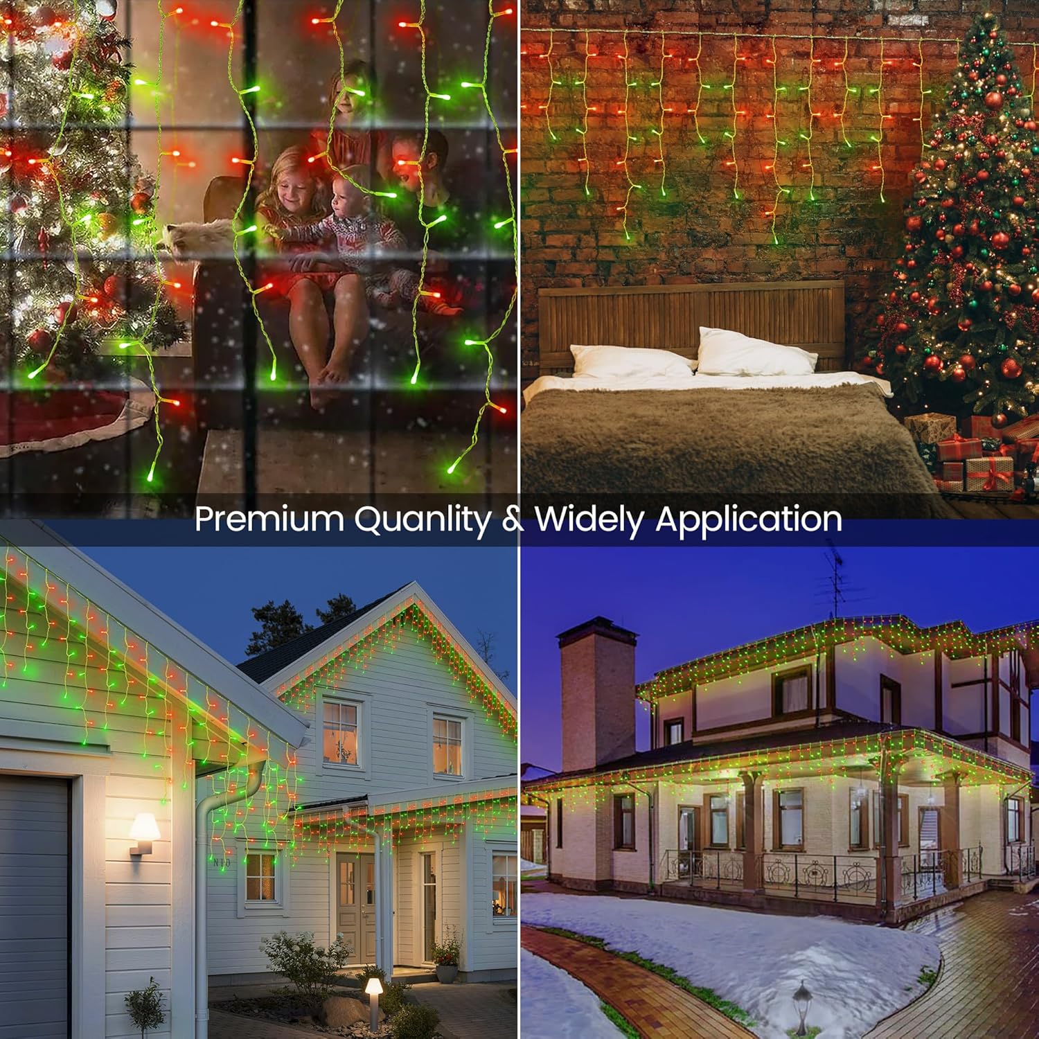 Hopolon Luces LED de carámbano de Navidad de 33 pies, 360 L, impermeables, 8 modos de iluminación, con 60 gotas, luces de Navidad para bodas,