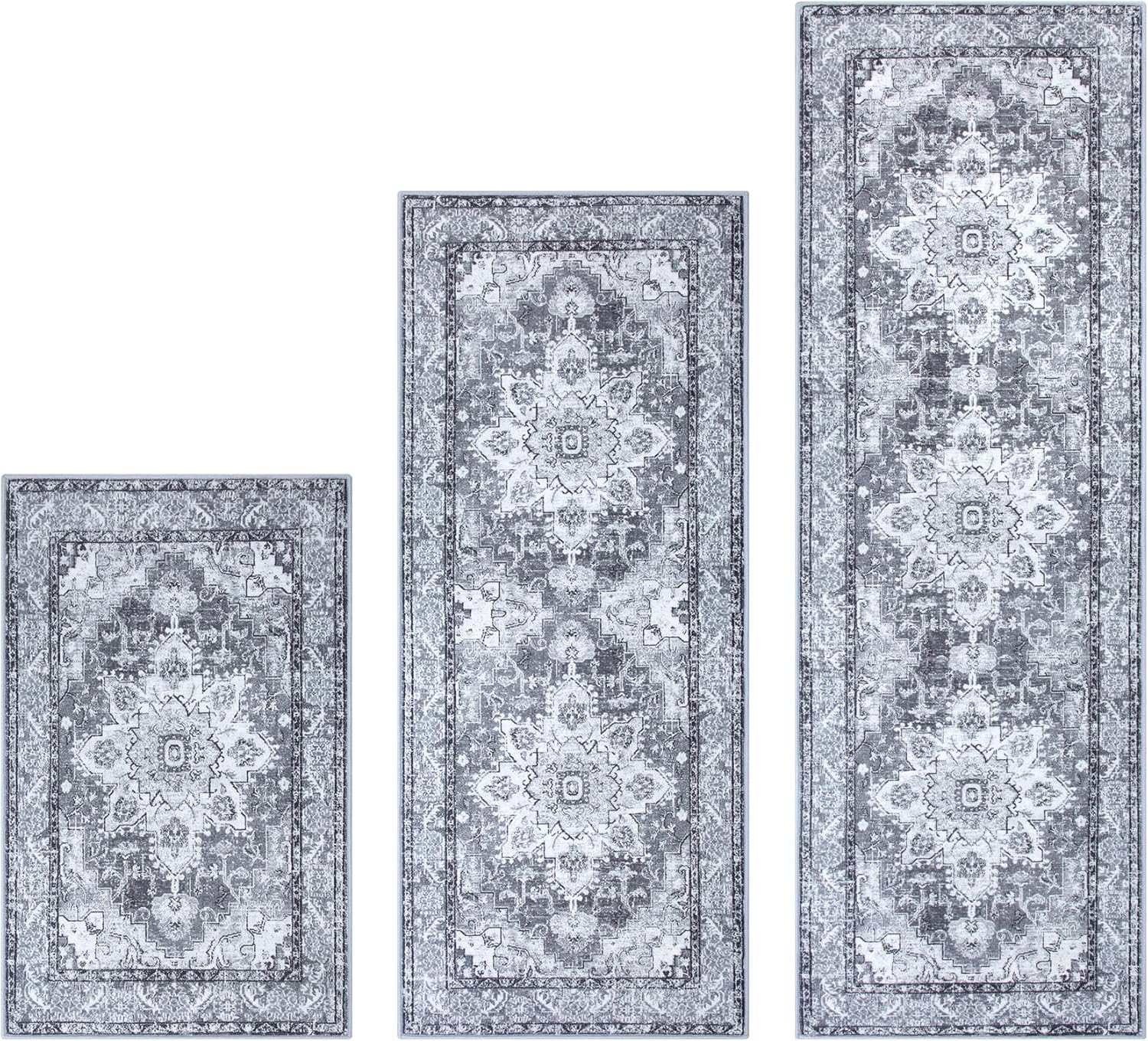 Juego de 3 alfombras de cocina antideslizantes lavables para el suelo, juego de 3 alfombras de cocina súper suaves para cocina, lavandería, entrada,