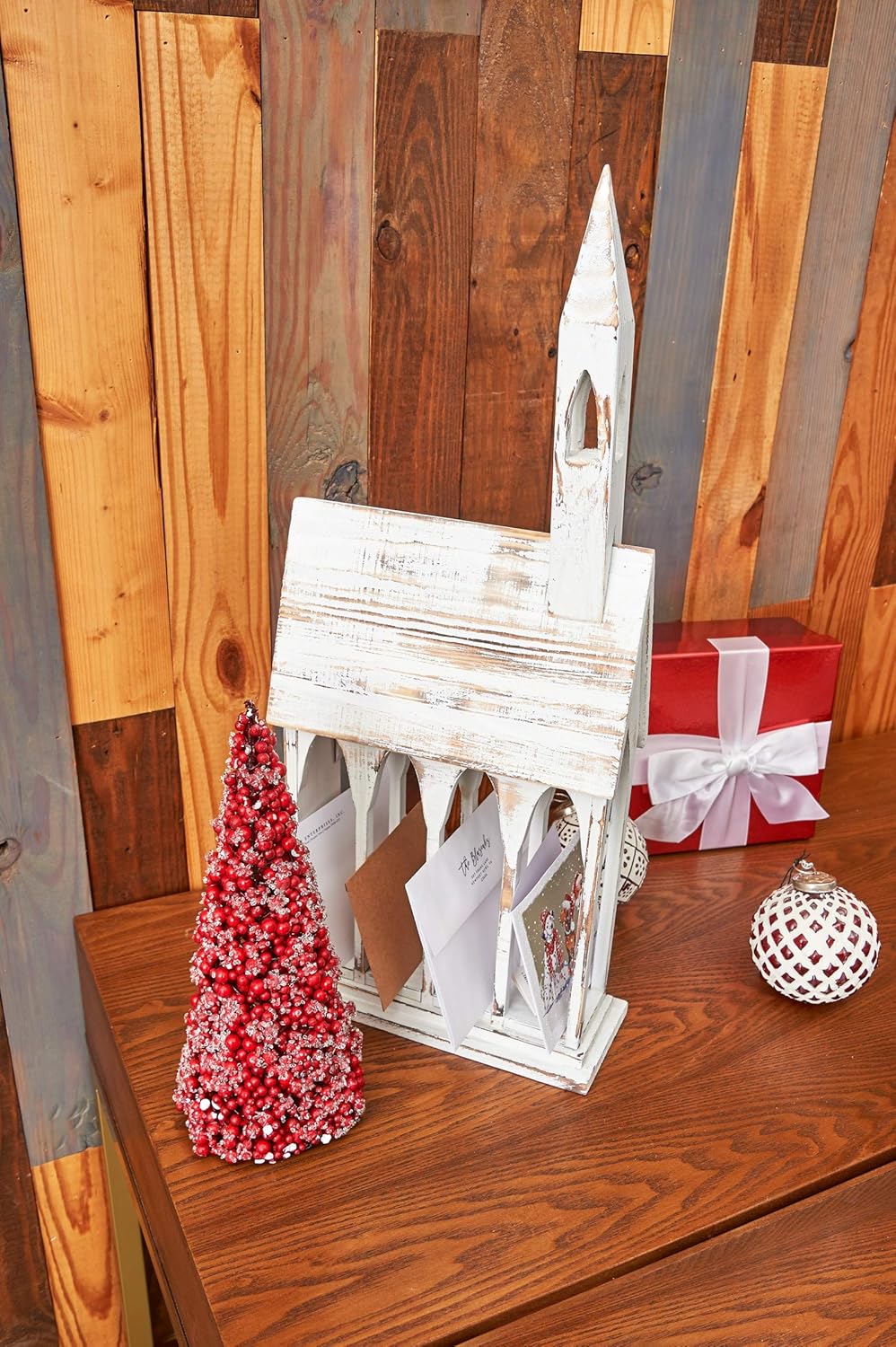 Gallerie II Soporte para tarjetas de iglesia, madera rústica, envejecida, decoración del hogar, decoración para Navidad, vacaciones, día festivo,