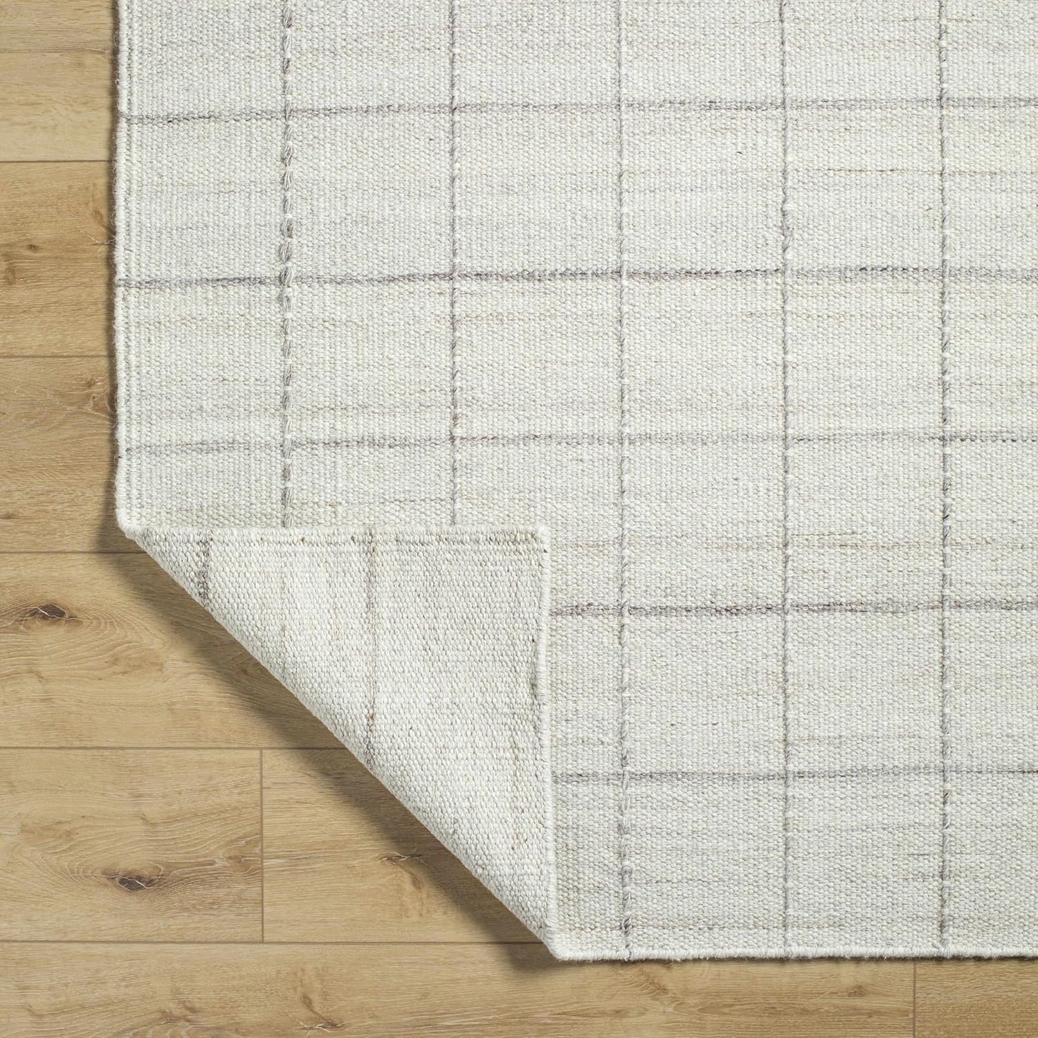 Hauteloom Nissa – Alfombra de lana para sala de estar, dormitorio, cuadrados, geométricos, cuadrados, color gris, 5 x 7 pies 6 pulgadas
