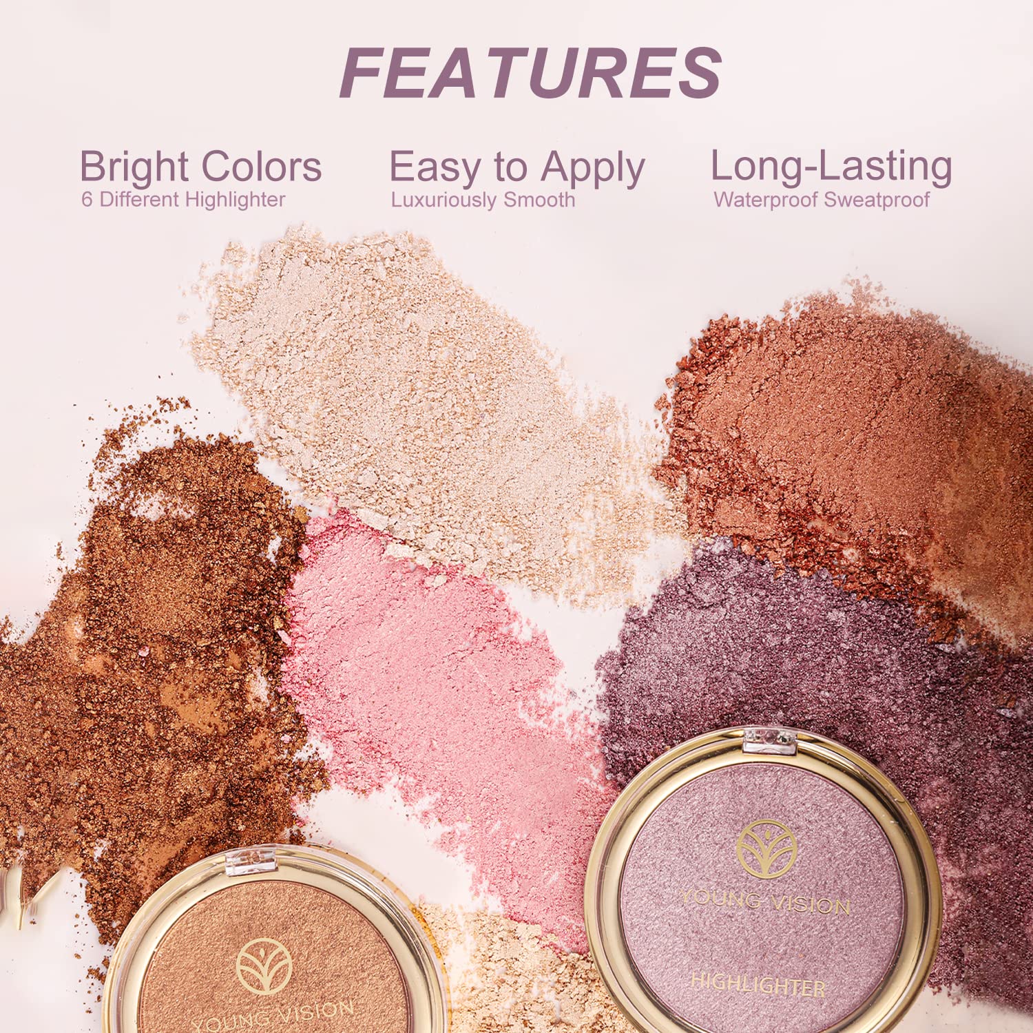 YOUNG VISION Paleta de polvos iluminadores horneados, tonos brillantes de perlas transparentes para maquillaje iluminador facial, iluminadores de