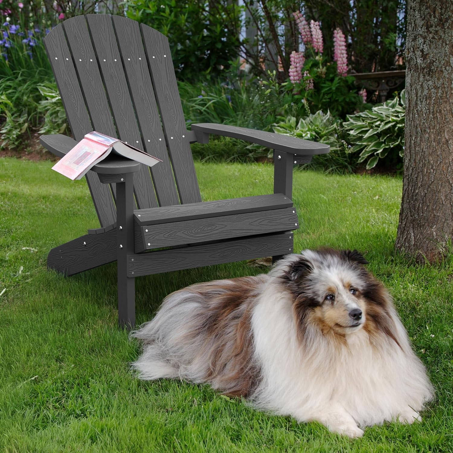 YEFU Silla Adirondack de plástico resistente a la intemperie, sillas de patio de 5 pasos de fácil instalación, se ve exactamente como madera real,