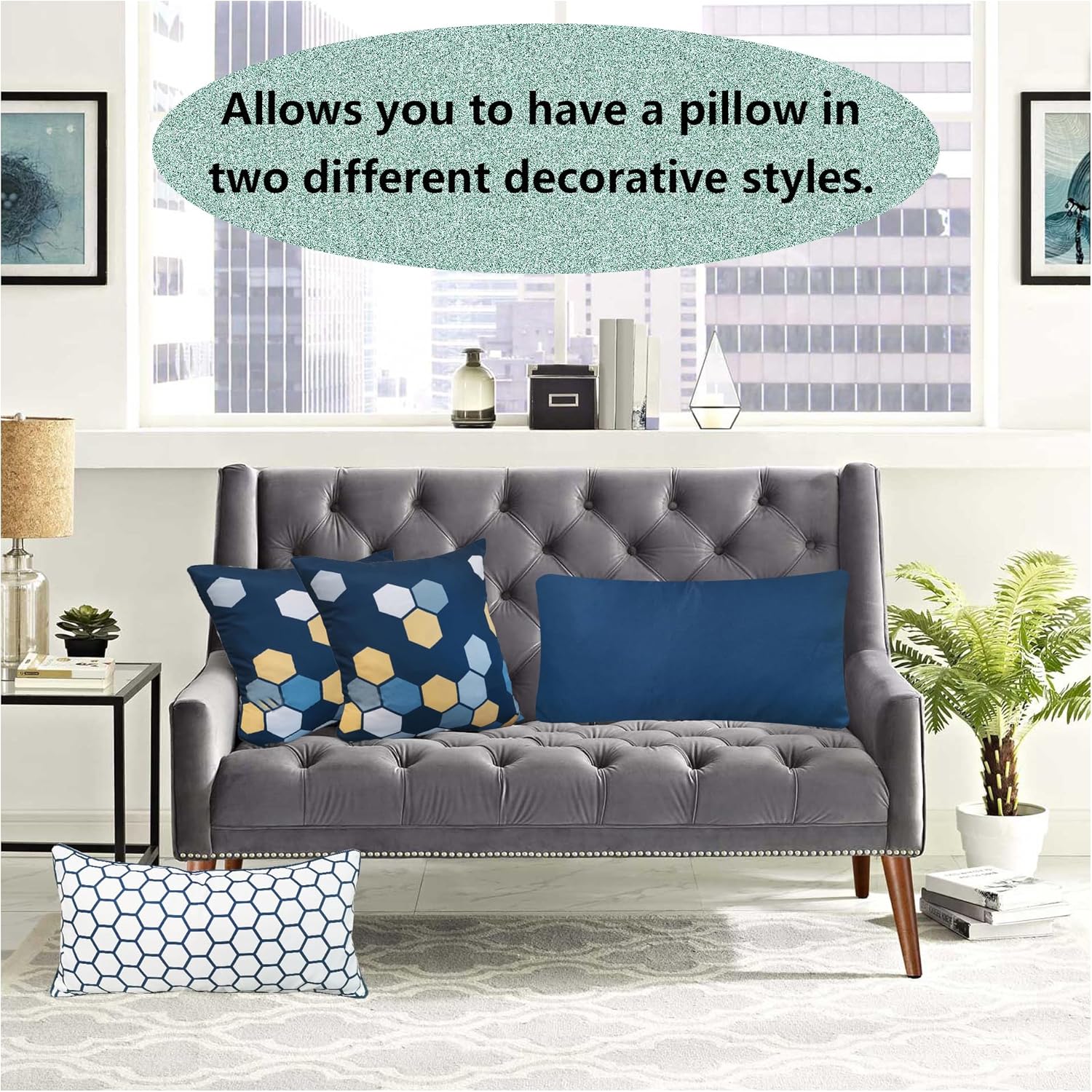 Paquete de 2 fundas de almohada decorativas para sofá, fundas de almohada Accent Carra de 12 x 24 pulgadas, hexagonal, geométrico, panal de abeja,