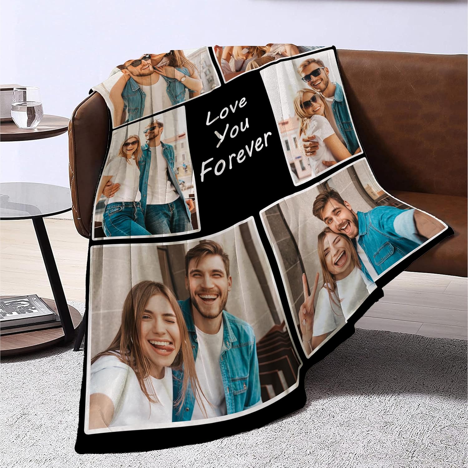 Funny DIY Regalos personalizados con texto en inglés “I Love You” para novio, manta personalizada con fotos y texto, regalos para parejas para
