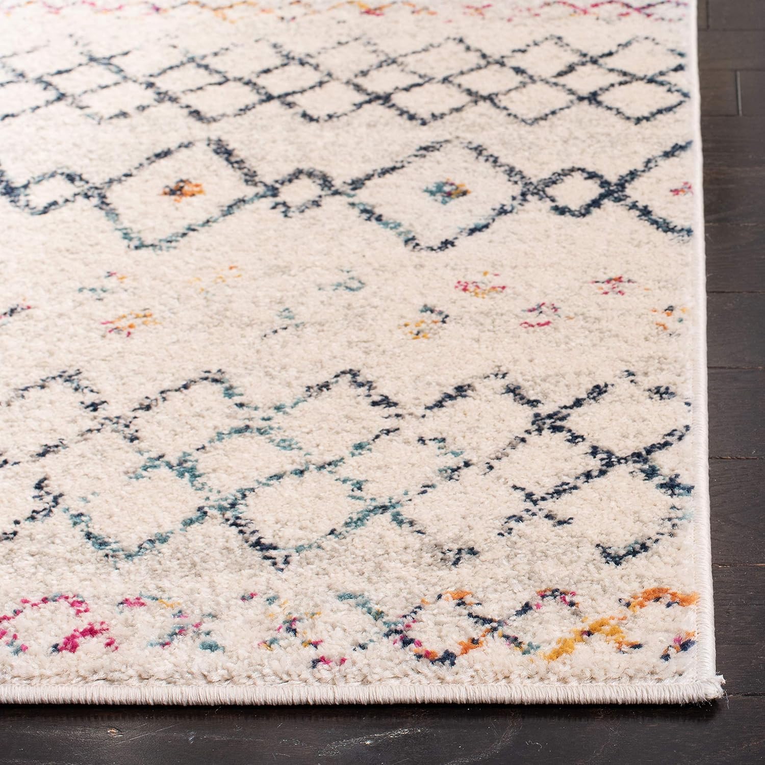 SAFAVIEH Madison Collection MAD798B – Alfombra cuadrada de 9 pies color marfil azul marino, marroquí, bohemio, envejecido, no desprende pelusa, para