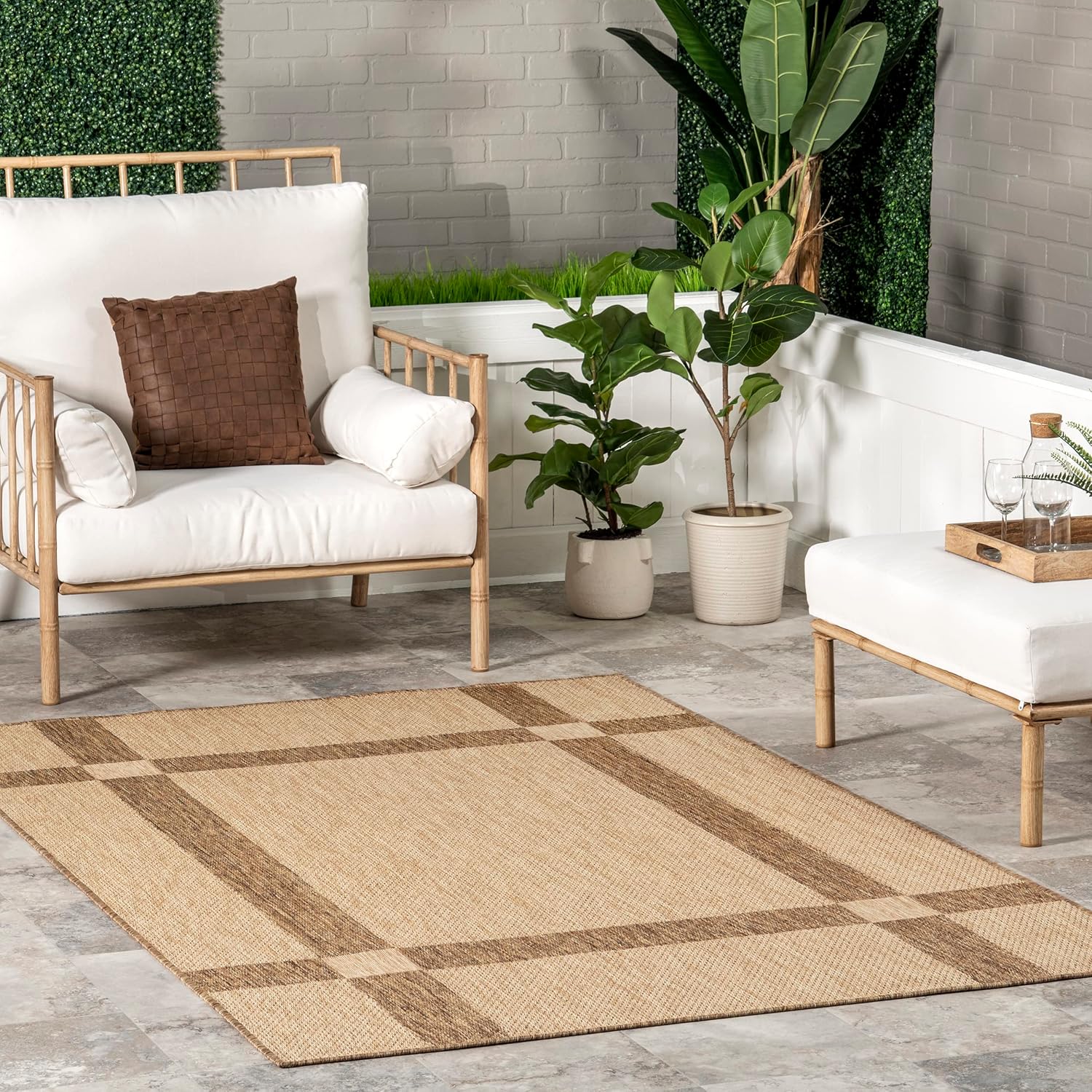nuLOOM Natasha – Alfombra casual a rayas para interiores y exteriores, 5 x 8 pies, color beige