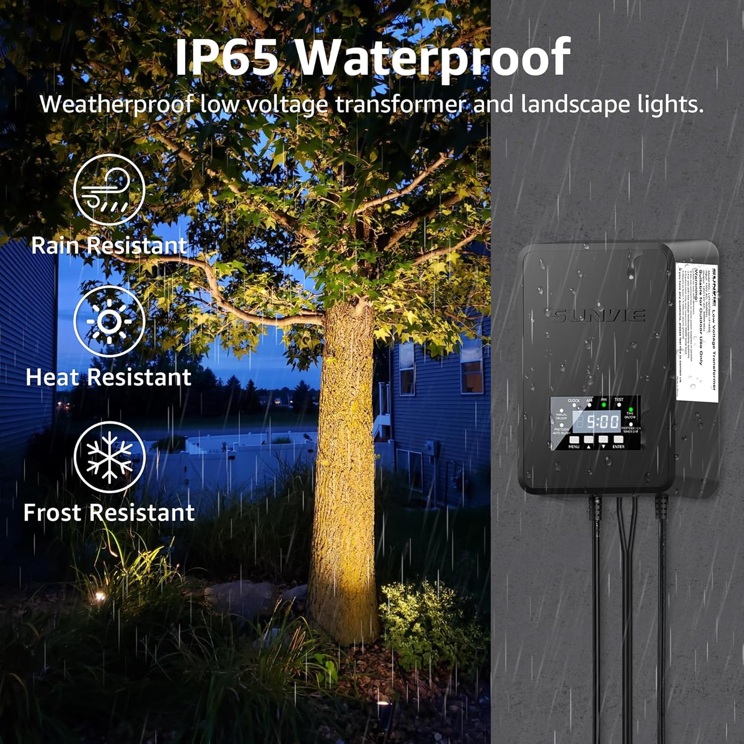 SUNVIE Paquete de 12 luces de paisaje de bajo voltaje con transformador de 300 W, kit de iluminación LED de paisaje de 12 a 24 V, 3000 K, focos de