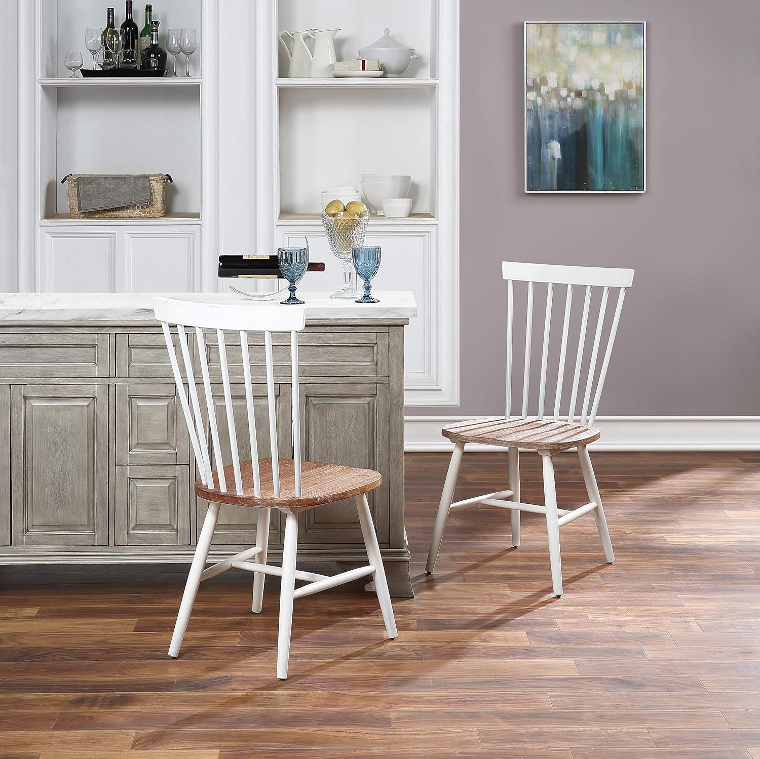 OSP Home Furnishings Eagle Ridge – Sillas de comedor tradicionales de madera maciza estilo Windsor, paquete de 2, color crema
