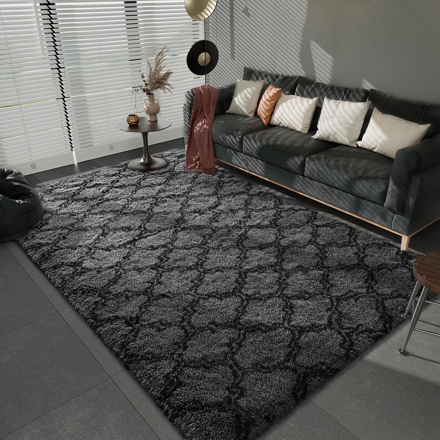 LOCHAS Alfombra de pelo largo de lujo de 3 x 5 pies, alfombra geométrica de felpa esponjosa, alfombra marroquí extrasuave para dormitorio, sala de