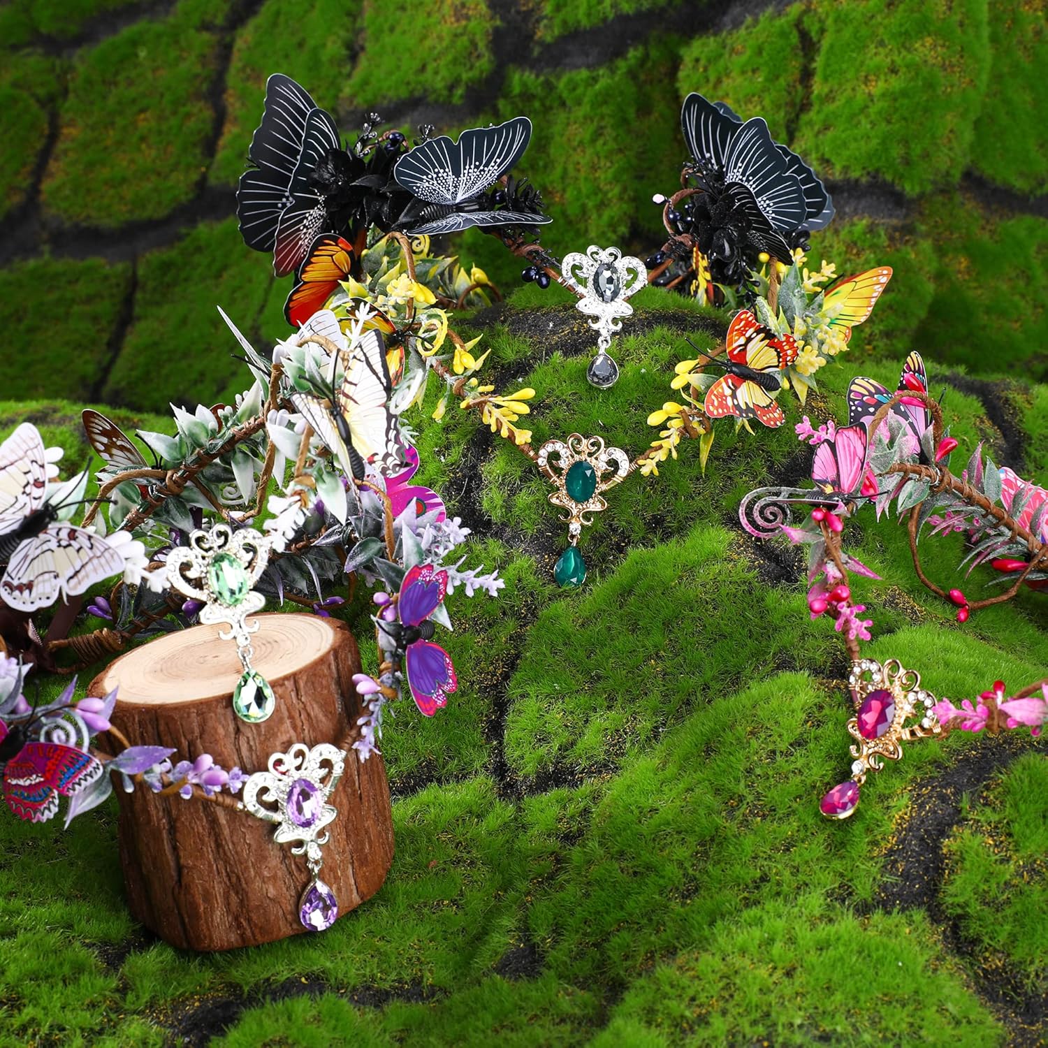 MOSTORY Handmade Woodland Elf Headpiece – Butterfly Fairy Crown Elven Flower Circlet Woodland Wreath Cosplay Accessory for Women Girls Princess