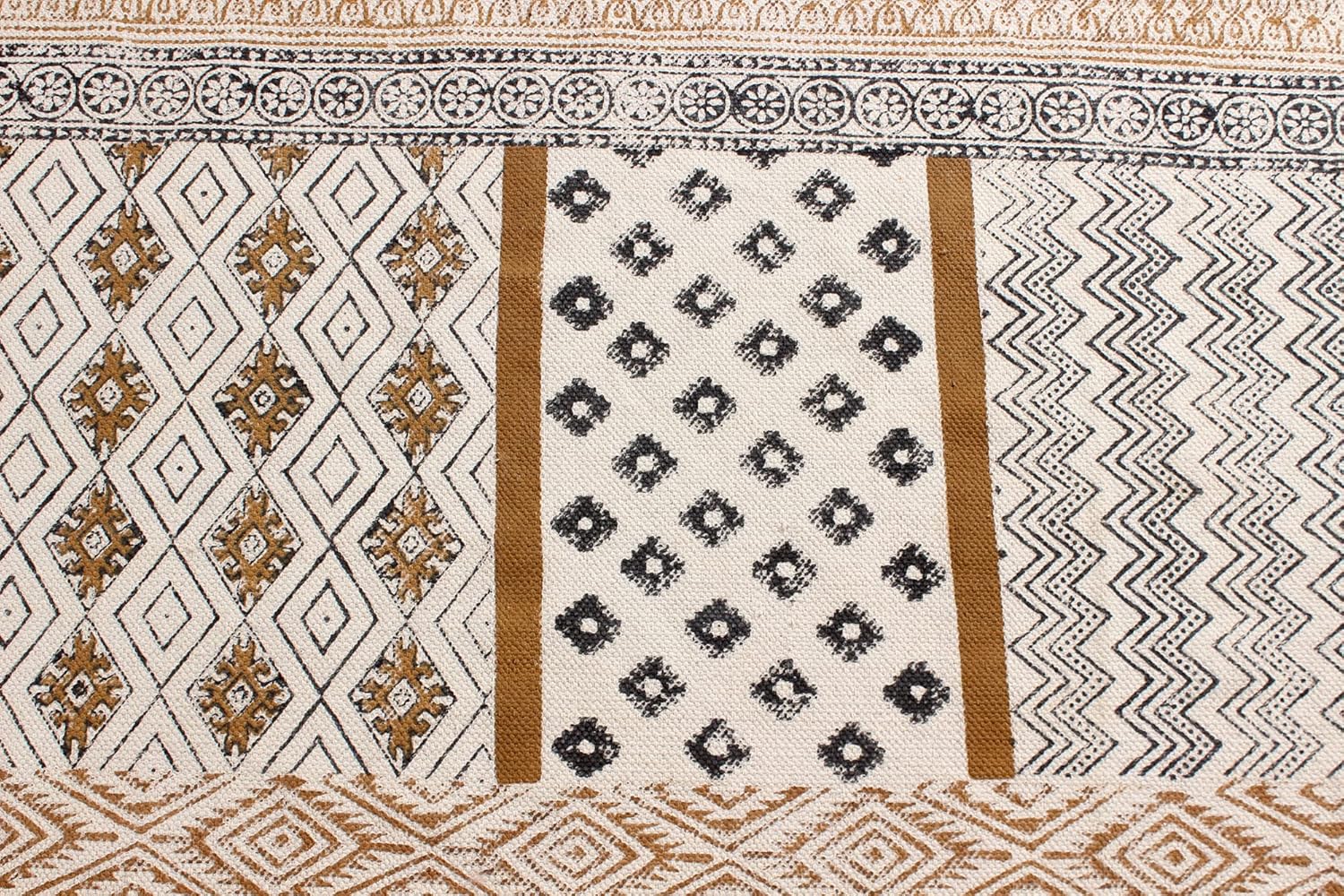 Collection – Alfombra rectangular de 5 x 8 pies, color marrón y negro, de algodón, diseño geométrico Dhurrie, para interiores y exteriores, para