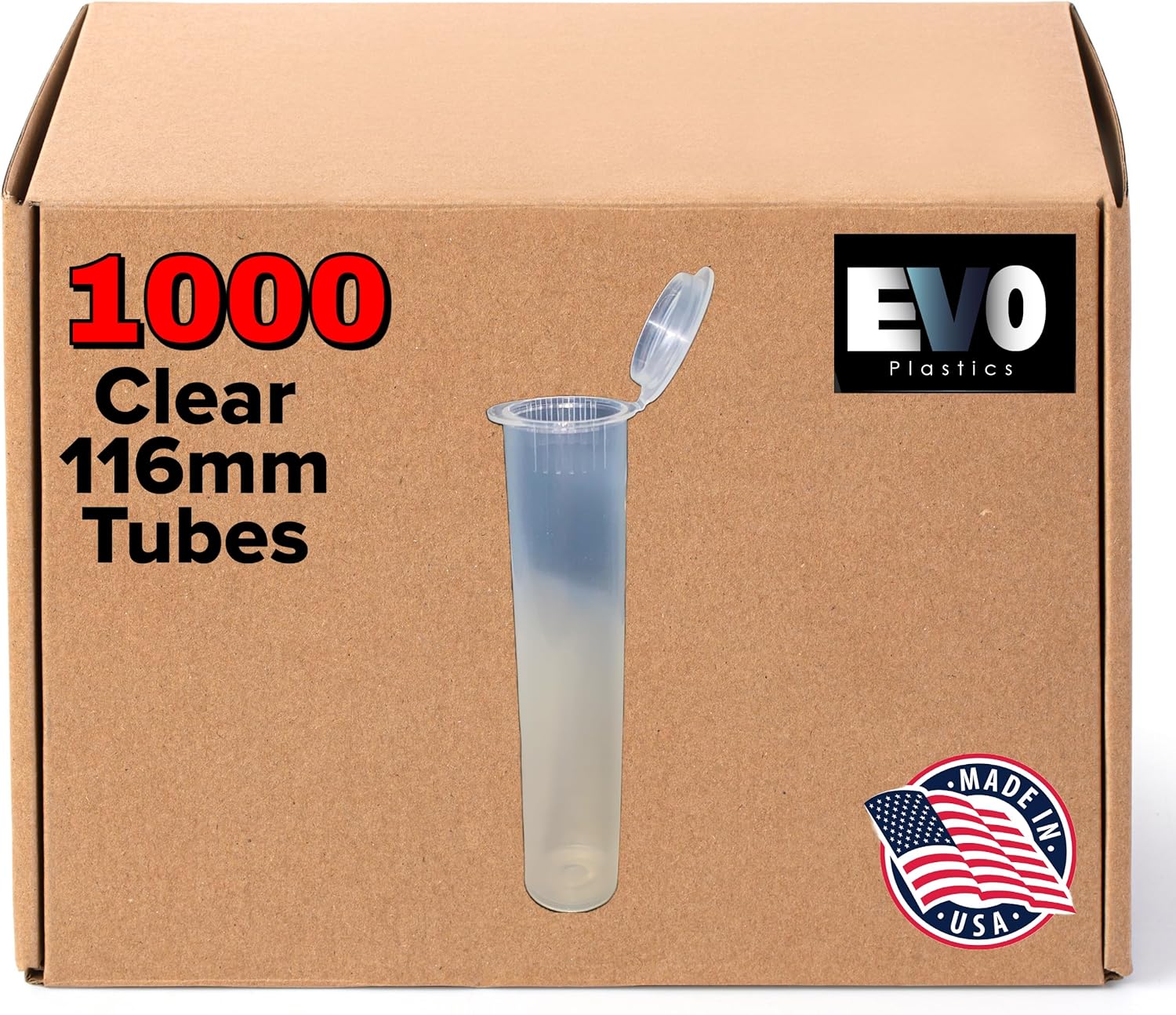 Evo Plastics – 1000 tubos transparentes de 4.567 in Pop Top Tubes, sin BPA, tamaño King, contenedor de cartucho de aceite crudo