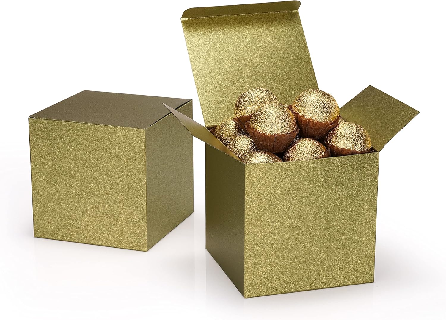 Quotidian Cajas de regalo plegables grandes de papel perlado italiano vintage verde oliva con tapas de 4 x 4 x 4 pulgadas (3.9 x 3.9 x 3.9 in)