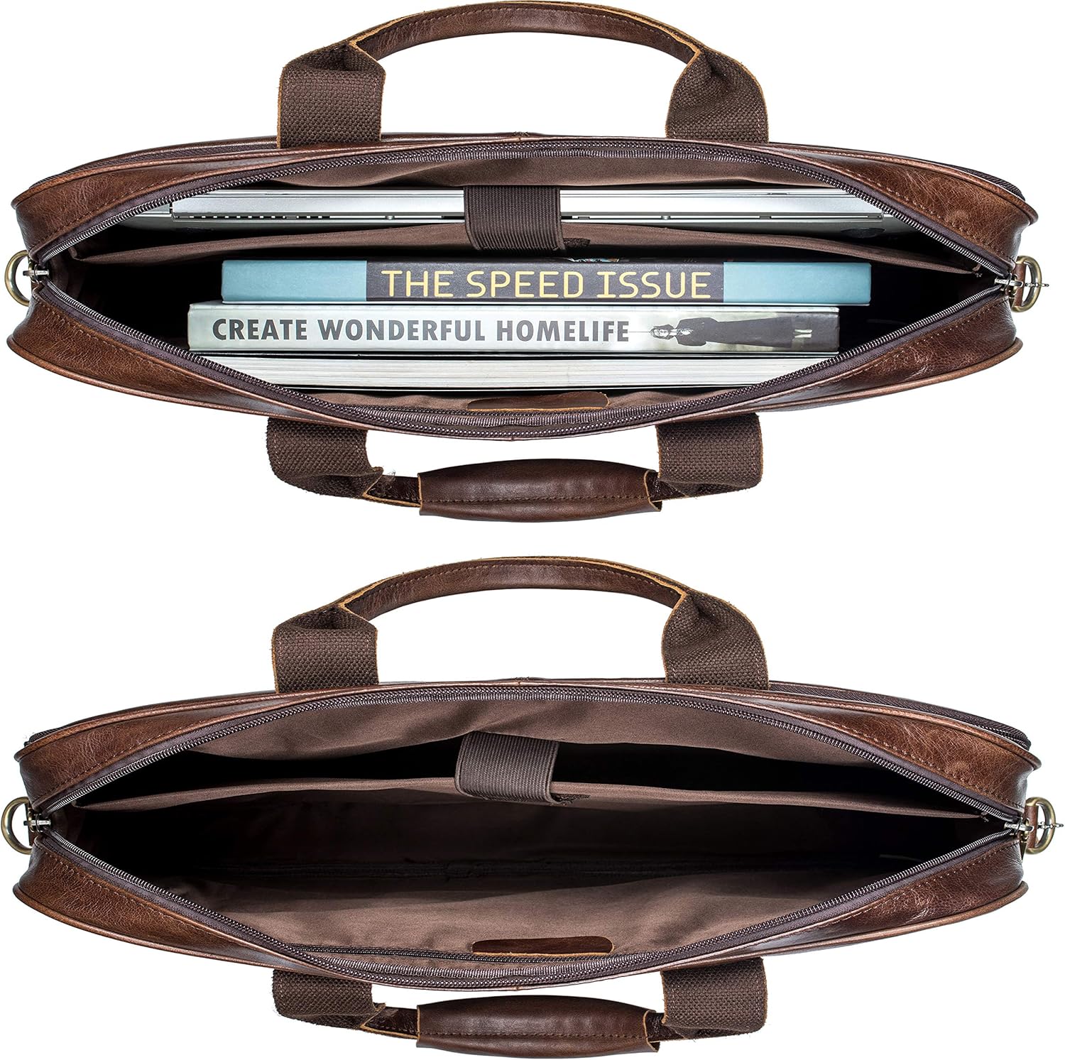 POKOFO Maletín de cuero vintage para laptop con protección acolchada para laptop de 15.6 pulgadas, Marrón oscuro