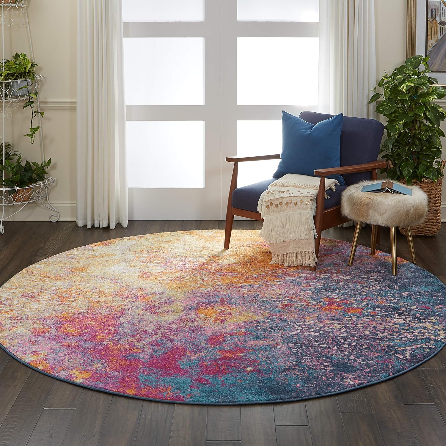 Nourison – Alfombra de área Passion Sunburst redonda de 8 pies, moderna, abstracta, fácil de limpiar, no desprende pelo, para habitación,