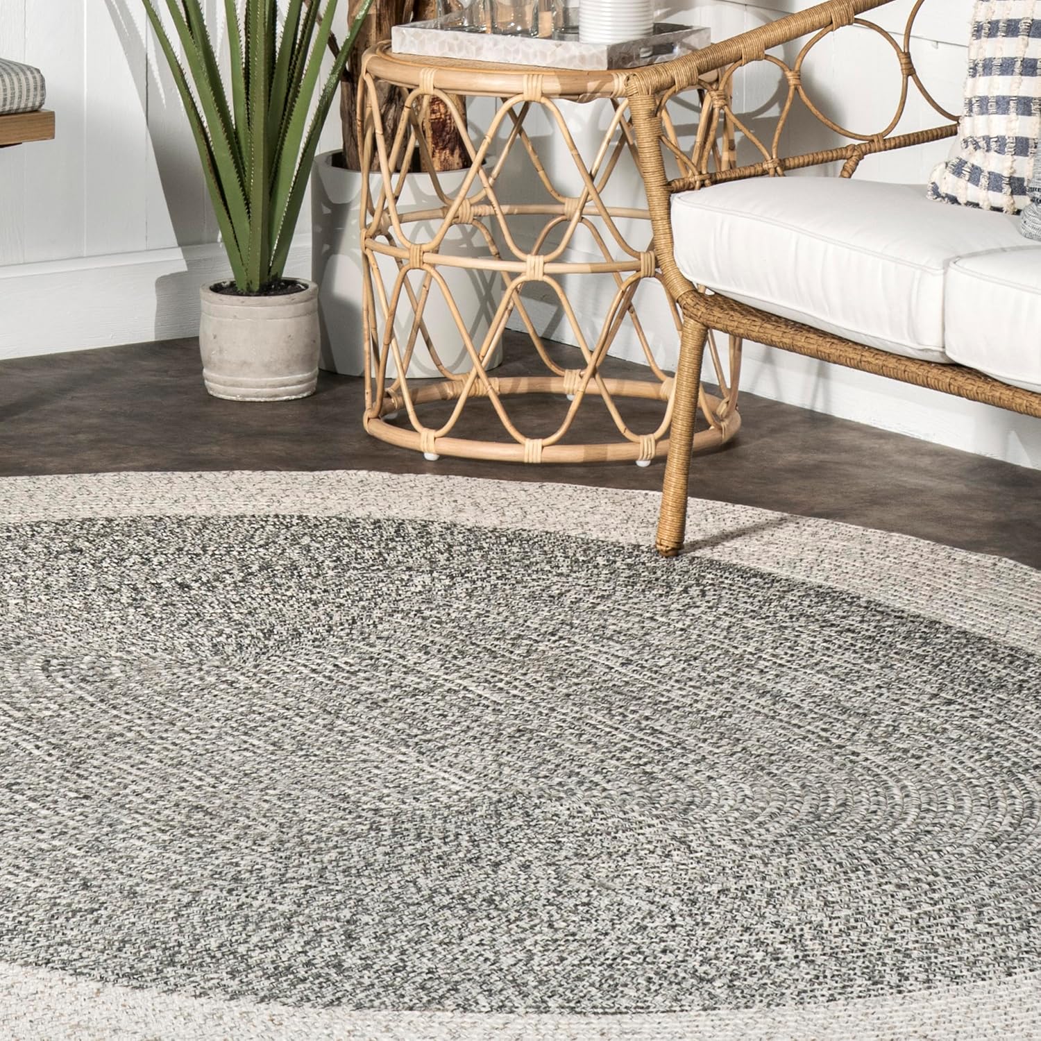 nuLOOM Oralia alfombra trenzada para interiores y exteriores, 5 pies x 8 pies, ovalada, color gris