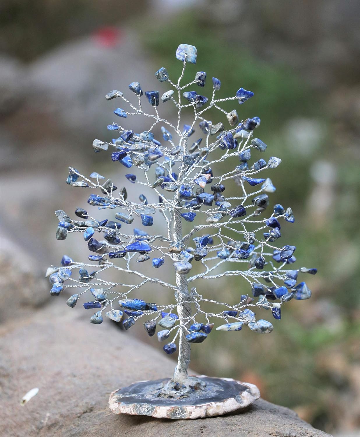Árbol de la vida de chakras de lapislázuli  Árbol de cristal para energía positiva, base de rodajas de ágata geoda, árbol de piedras preciosas hecho