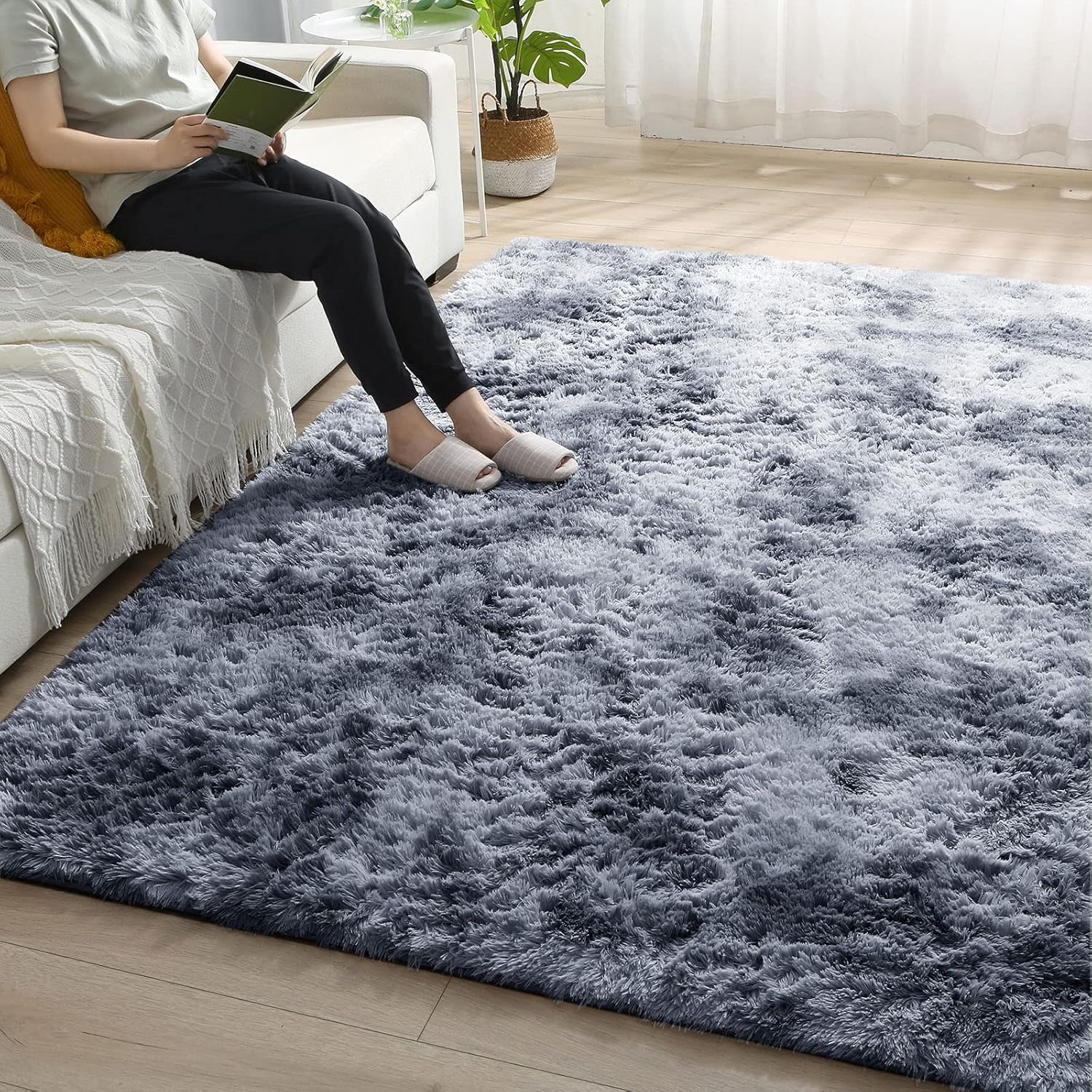 ROCYJULIN Alfombras de área de 6 x 9 pies para dormitorio, alfombras esponjosas para sala de estar, ultra suave, antideslizante, alfombra de pelo