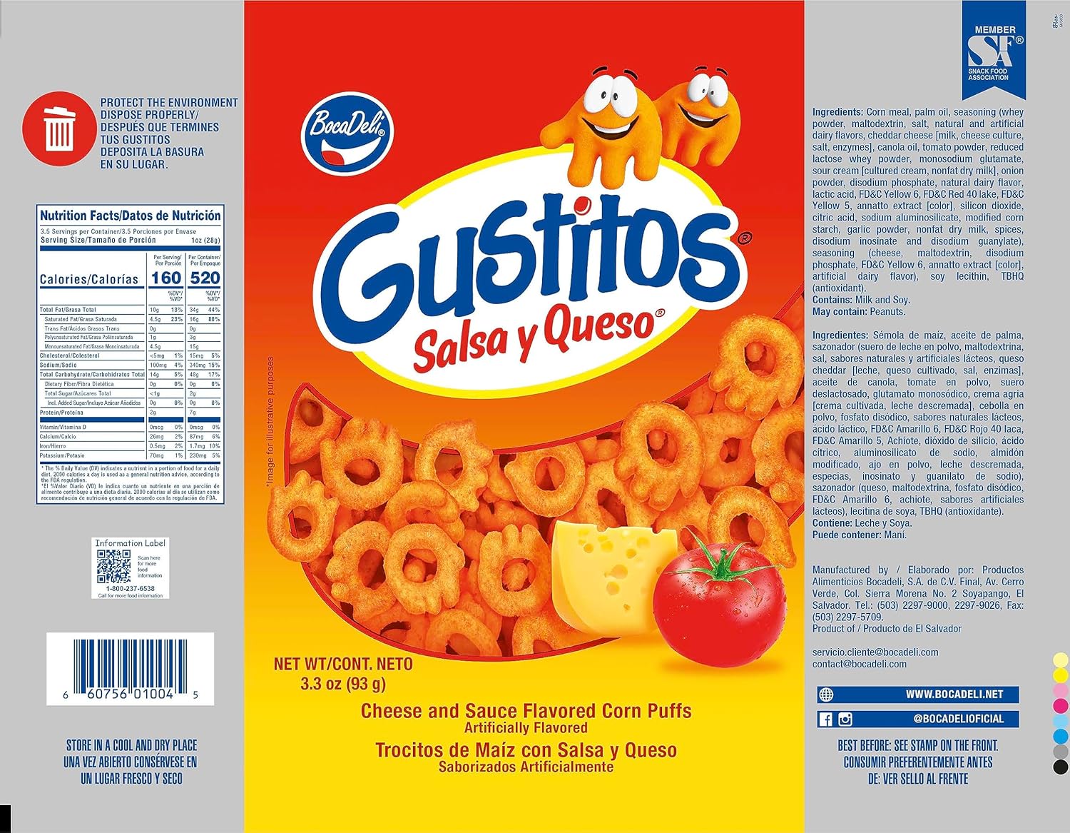 Bocadeli Gustitos Salsa Y Queso, Puffs de maíz con sabor a queso y salsa, 3.3 onzas (paquete de 1) (tamaño regular 3.3 onzas)