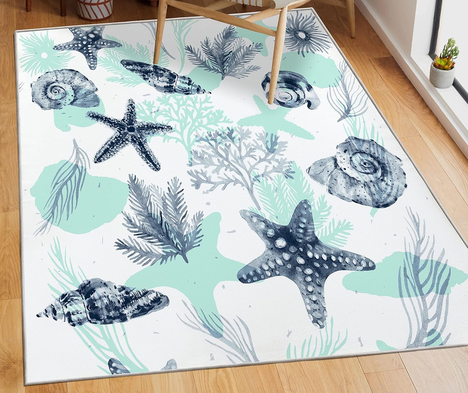 Tritard Alfombras Coastal Area Rugs – Alfombras náuticas con temática de playa, antideslizantes, lavables a máquina, modernas para sala de estar o