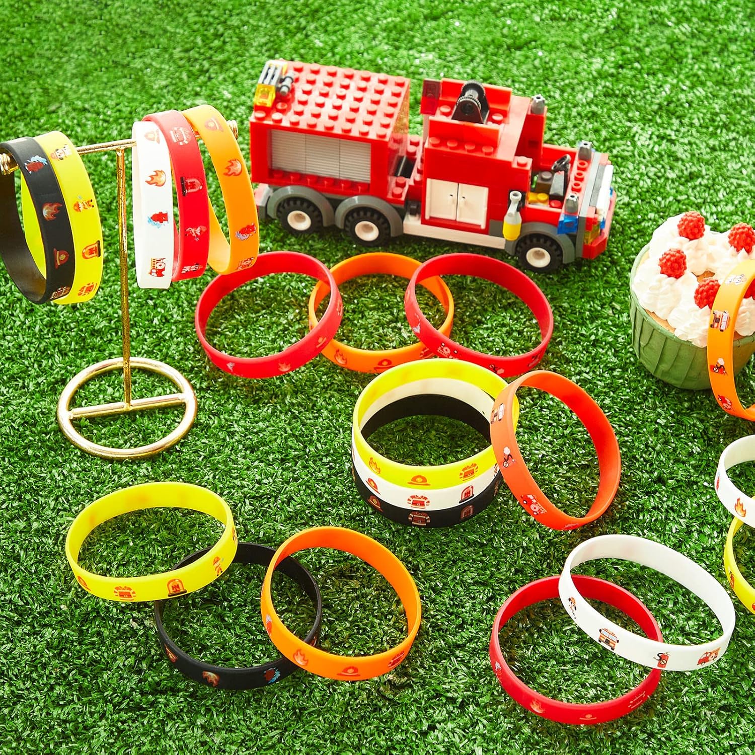 Pulseras de goma para camión de bomberos, pulseras de silicona para fiesta de bomberos, suministros de fiesta de cumpleaños, decoraciones de