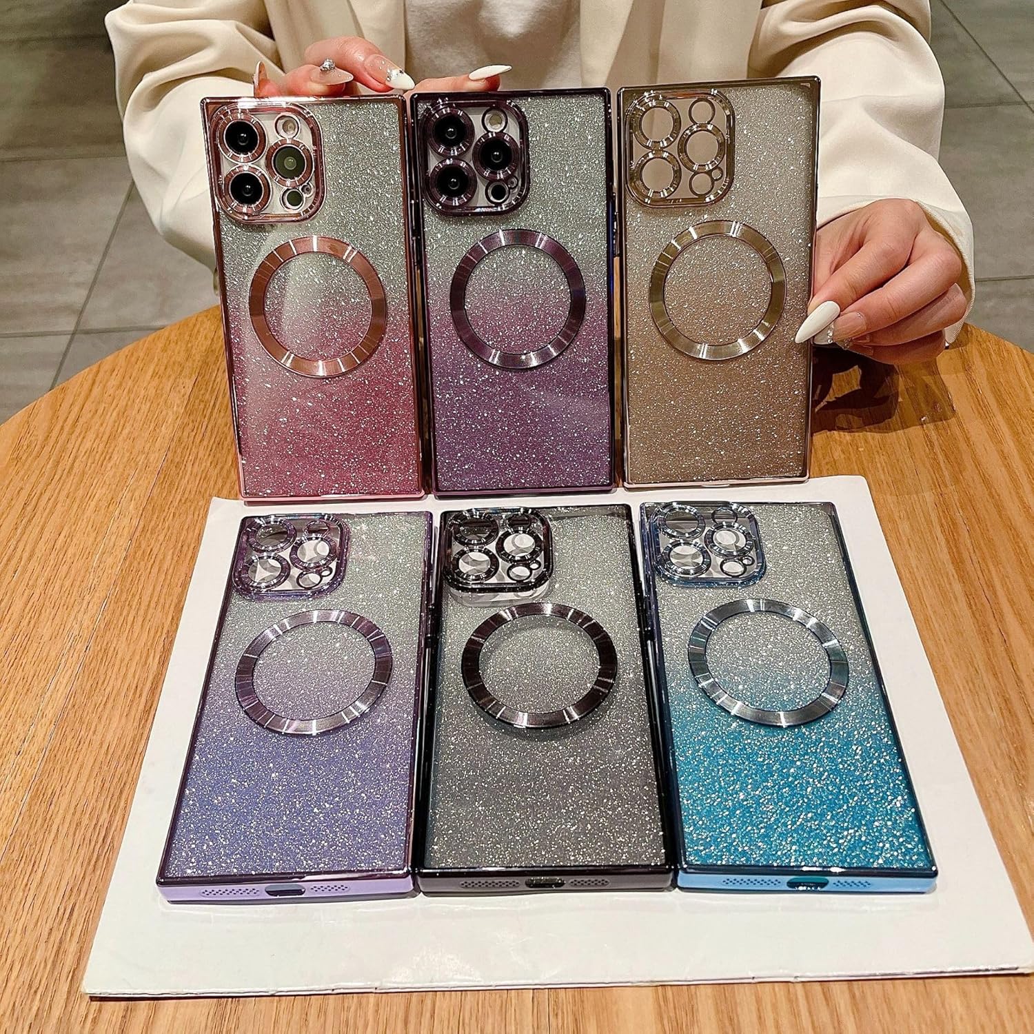 aowner Funda magnética para iPhone 11 Pro Max cuadrada con purpurina compatible con MagSafe protección resistente, ajuste delgado, a prueba de