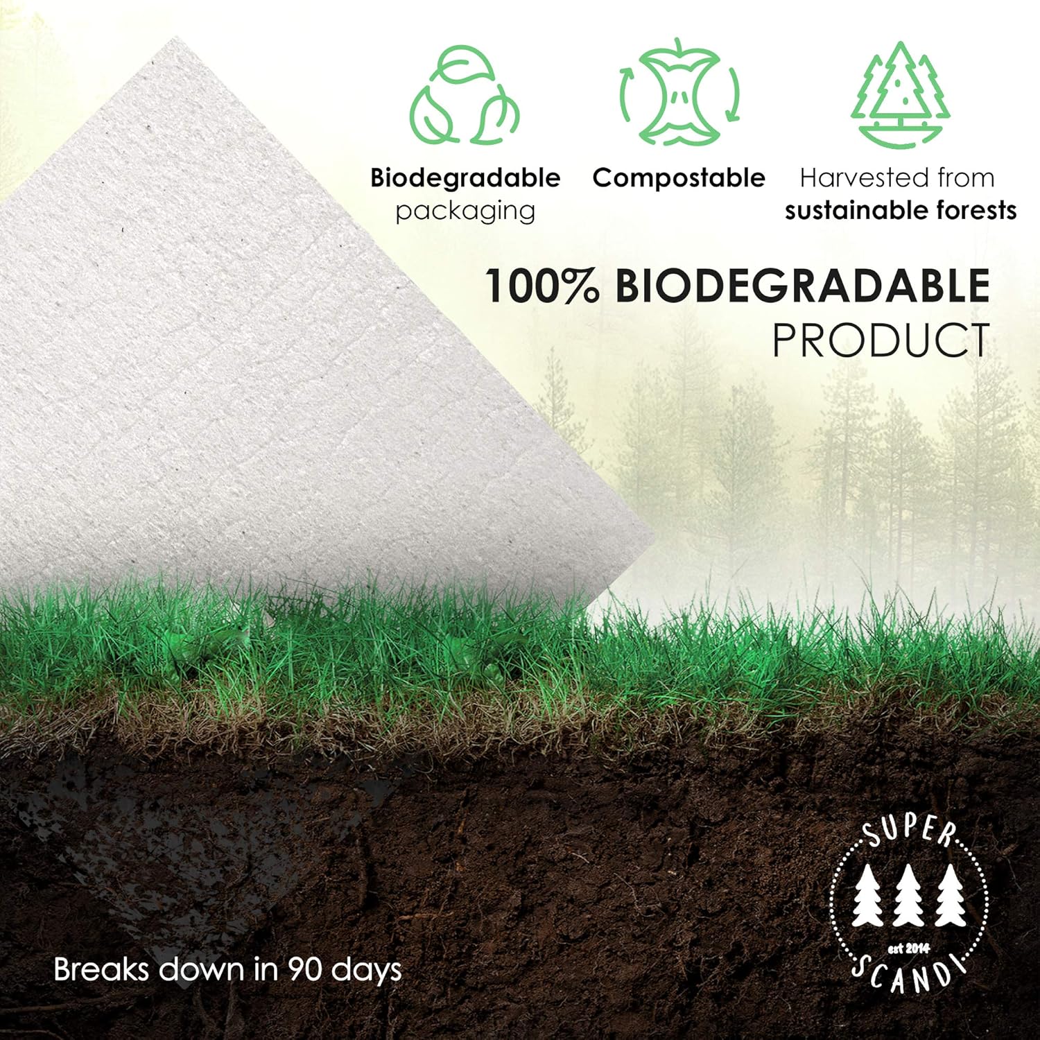 SUPERSCANDI Paquete de 5 paños de cocina suecos para cocina, 100% biodegradables y compostables, reutilizables, lavables, seguros para alimentos y