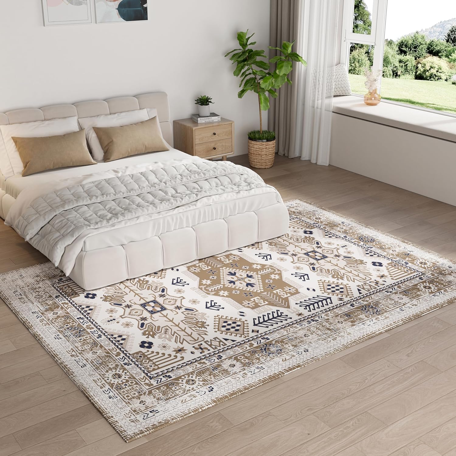 CHOSHOME Alfombra lavable de 5 x 7 pies para sala de estar, alfombra de interior estilo rústico vintage para dormitorio, comedor y oficina, no
