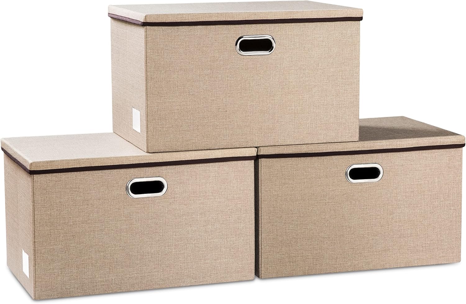 PRANDOM Contenedores plegables extra grandes con tapas paquete de 3 cestas de almacenamiento plegables de tela de lino, cajas organizadoras con