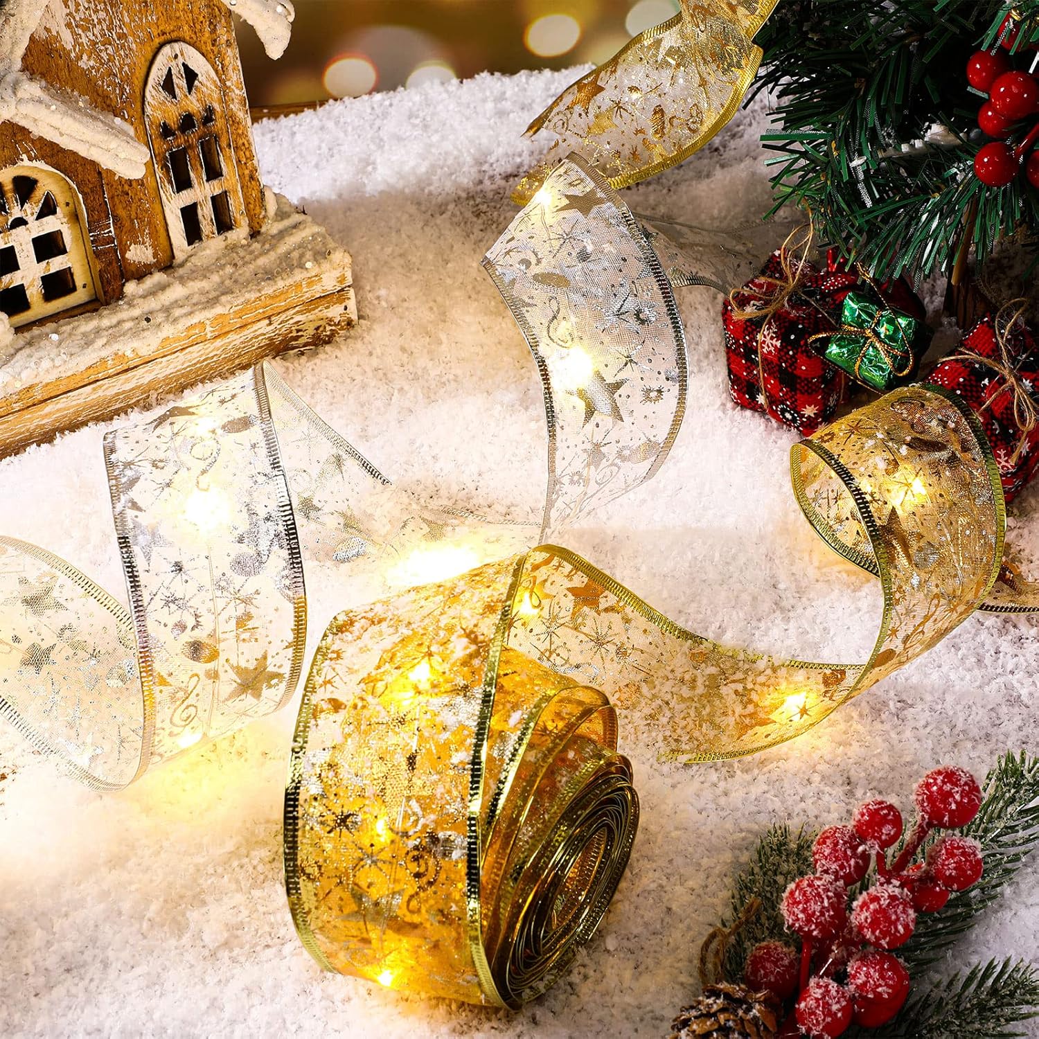 4 luces de cinta de Navidad de 78.7 pies, 240 luces LED, cinta de árbol de Navidad, guirnalda de luces que funcionan con pilas, funciona con pilas,