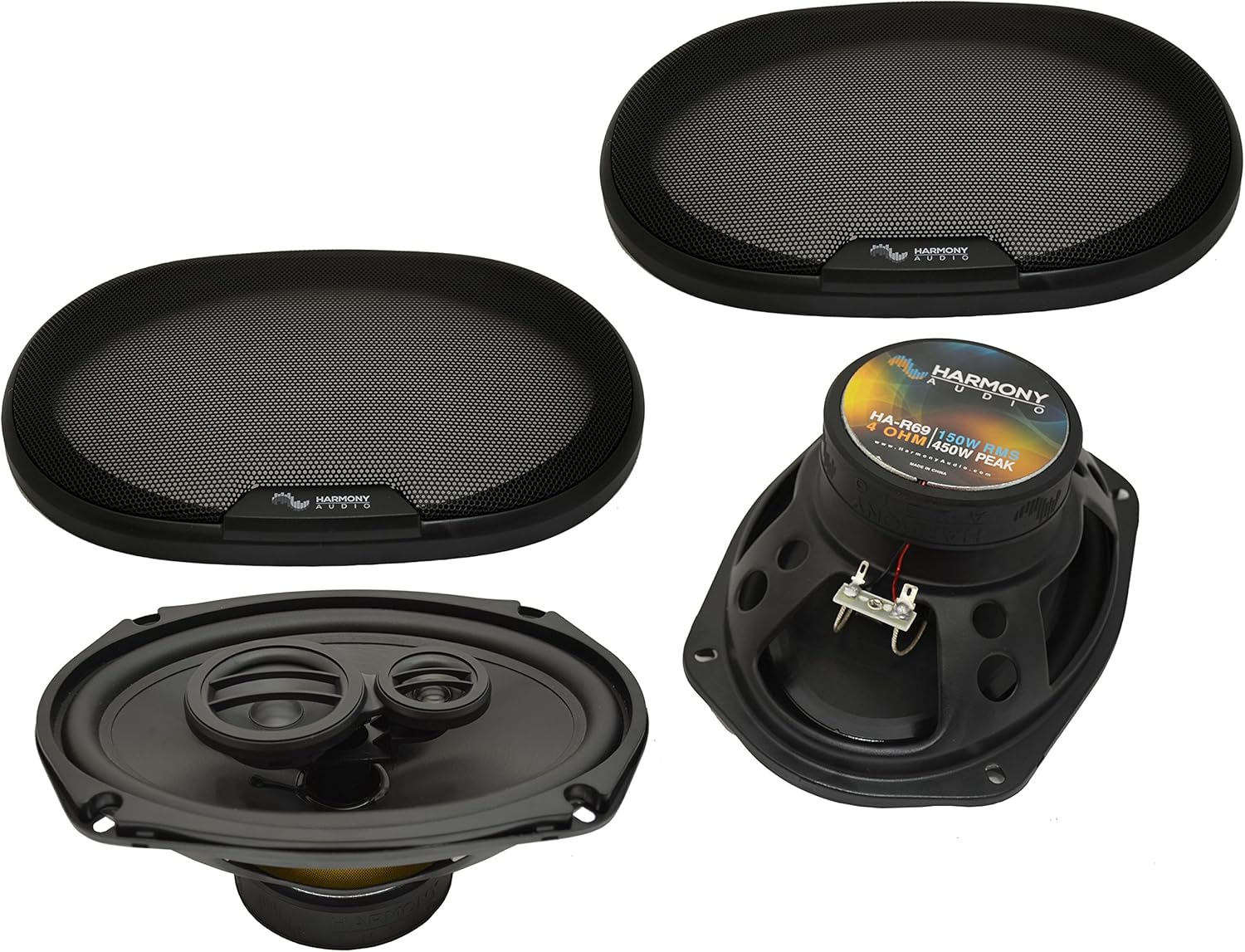 Harmony Audio R69 Compatible con Jeep Grand Cherokee 2014-2020 Kit de audio de repuesto de altavoz delantero y trasero para automóvil con arnés
