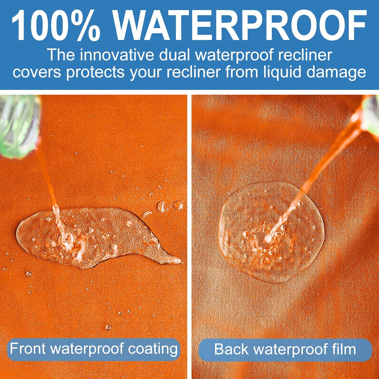 Funda reclinable 100% impermeable de 4 piezas para sillas reclinables grandes, fundas elásticas para sillas reclinables con brazos, protector de