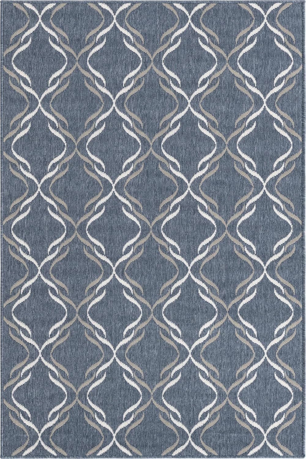 Unique Loom Outdoor Trellis Collection – Alfombra rectangular de 4 pies 1 pulgada x 6 pies 1 pulgada, color azul marinomarfil