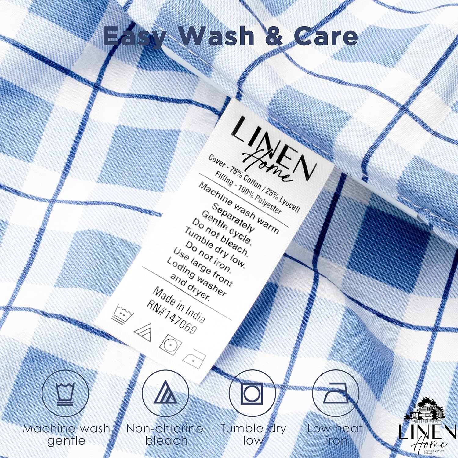Linen Home Juego de edredón de percal tamaño Queen impreso, relleno de edredón alternativo de plumón de lyocell lavado para todas las estaciones,