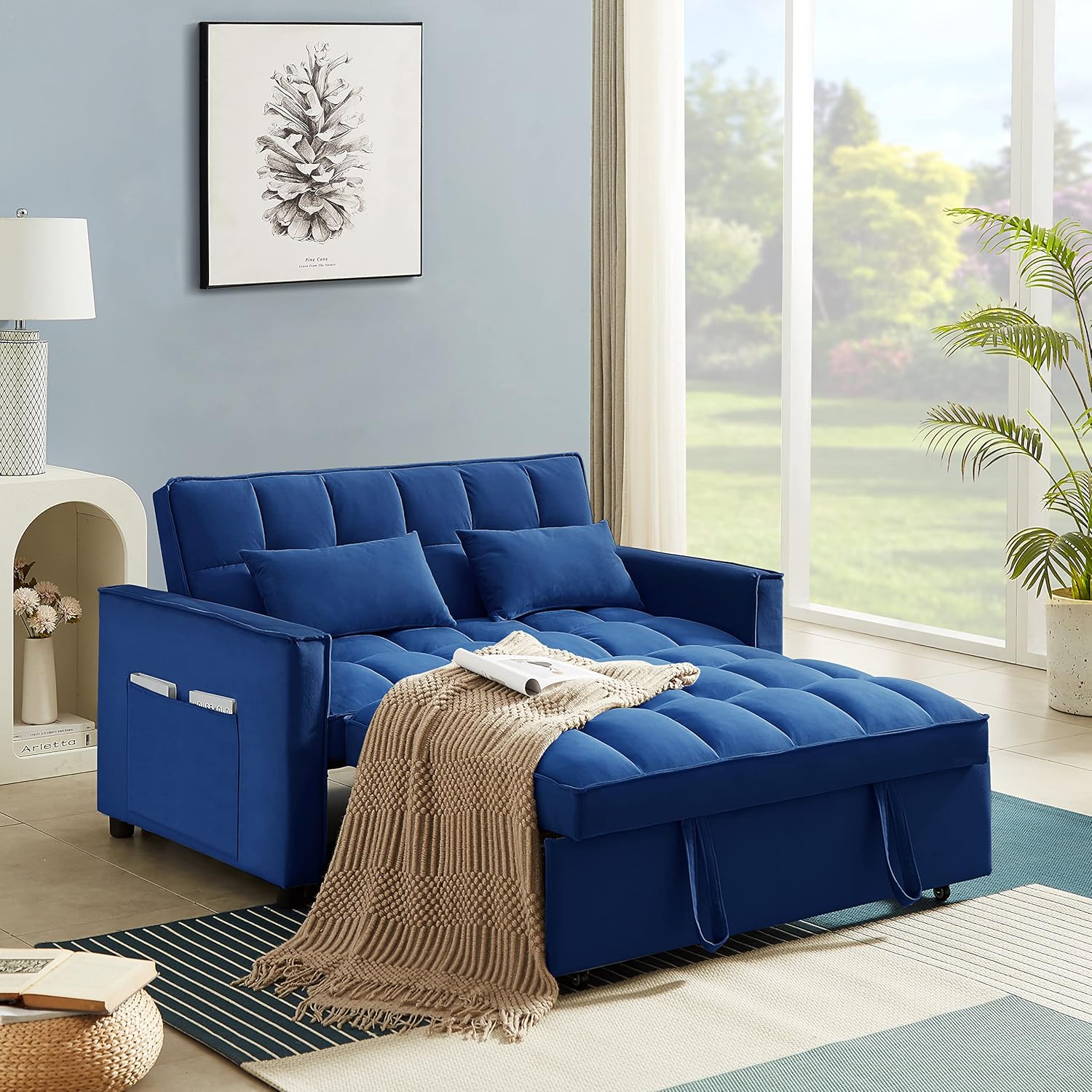 Moderno sofá futón tapizado, convertible a siesta, sofá cama suave y sofá cama para hogar, oficina, apartamento, espacio pequeño, sala de estar,