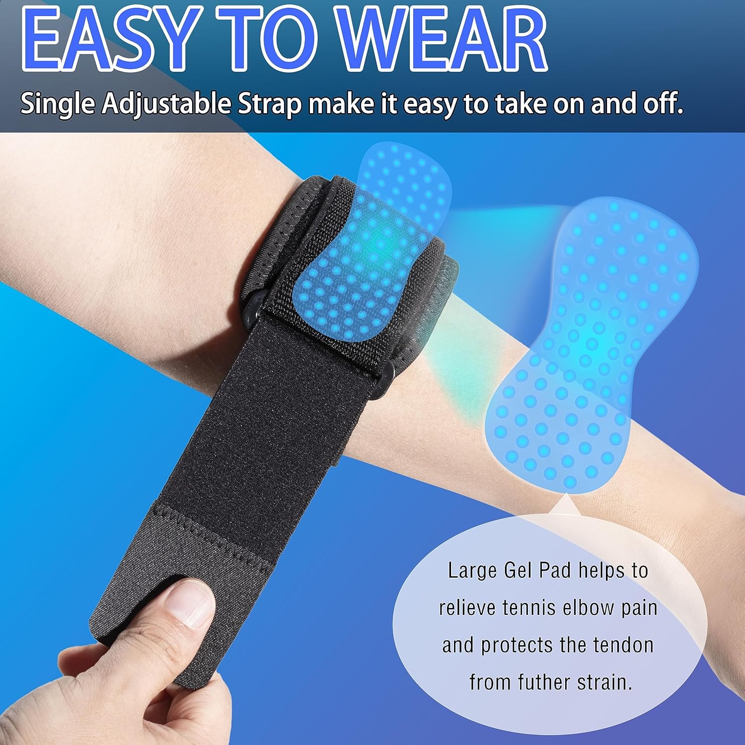 TOMUST Codera de tenis  Banda de apoyo ajustable para antebrazo con almohadilla de compresión de gel, correa para el codo para bursitis, golfistas,
